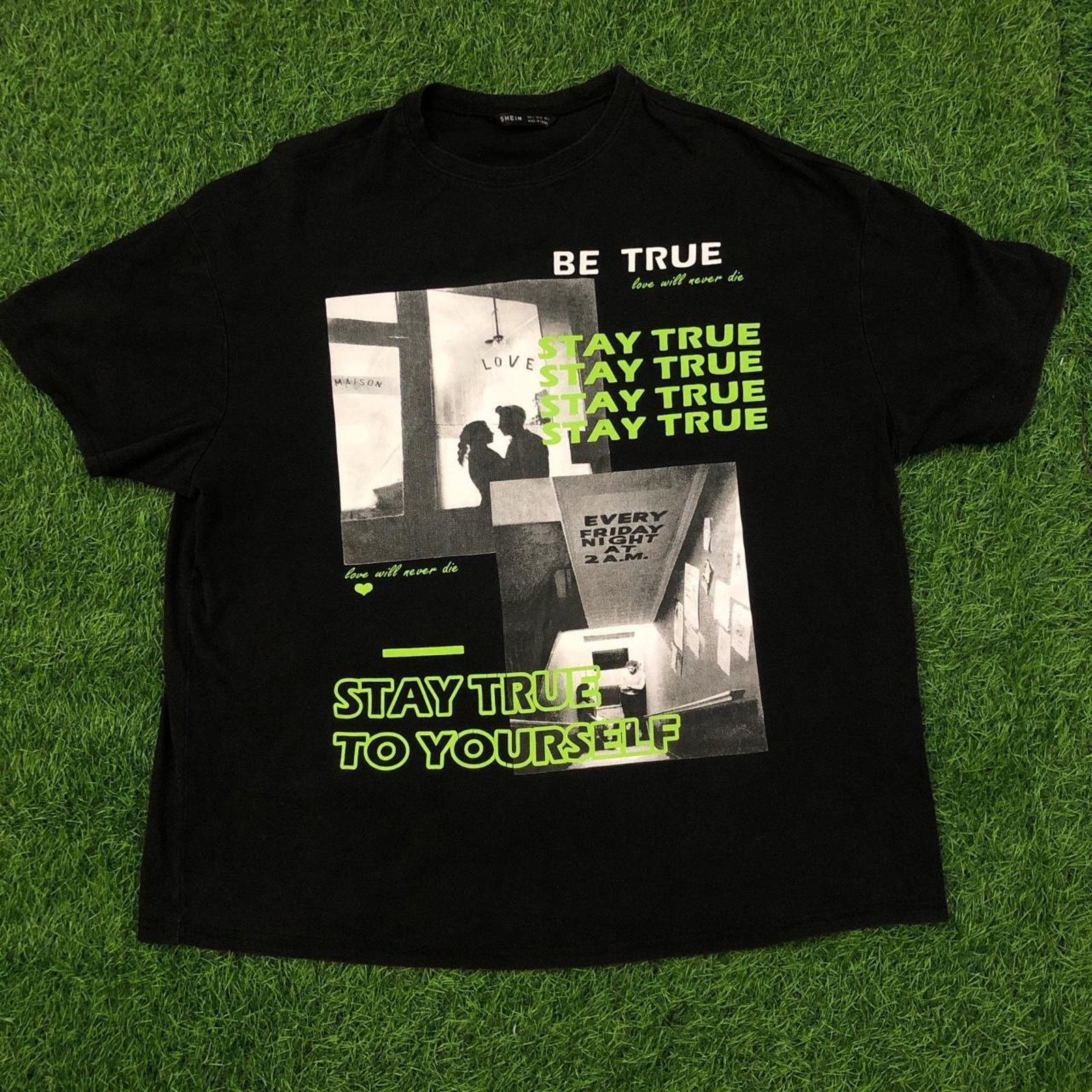 Shein Black/Neon ‘Stay True’ Graphic Tee Size US S / EU 44-46 / 1 - 1 Thumbnail