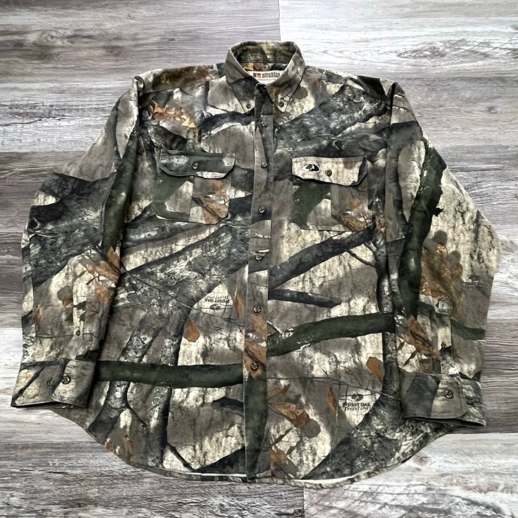 Russell Athletic VINTAGE Russell Outdoors Mossy Oak Tree Stand Camouflage Mens XL Hunting Camo Shirt Size US XL / EU 56 / 4 - 2 Thumbnail