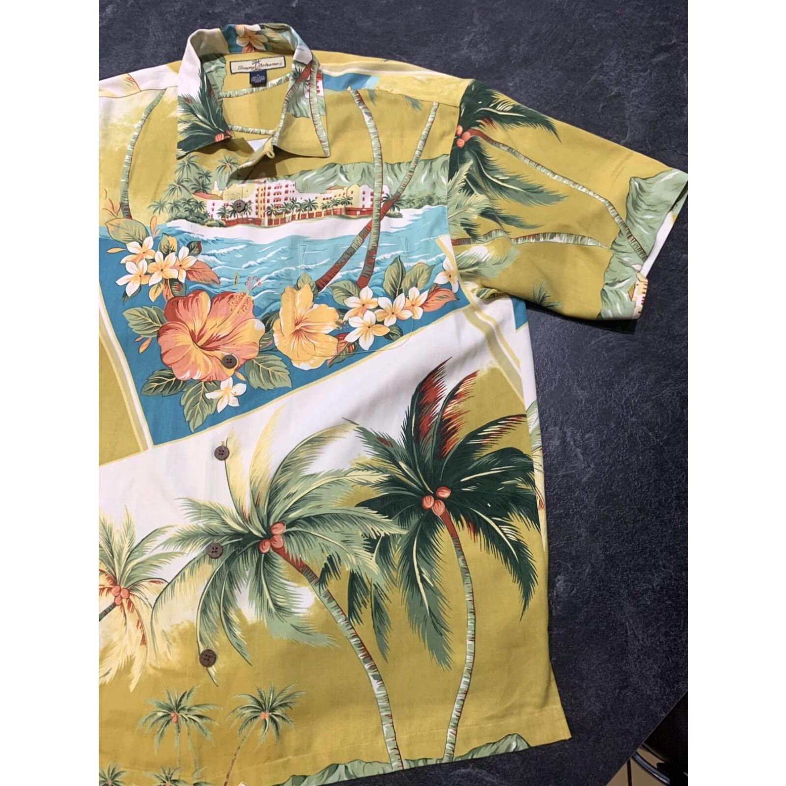 Tommy Bahama Tommy Bahama Yellow Floral Silk Hawaiian Button Up Mens Short Sleeve Shirt M Size US M / EU 48-50 / 2 - 2 Thumbnail