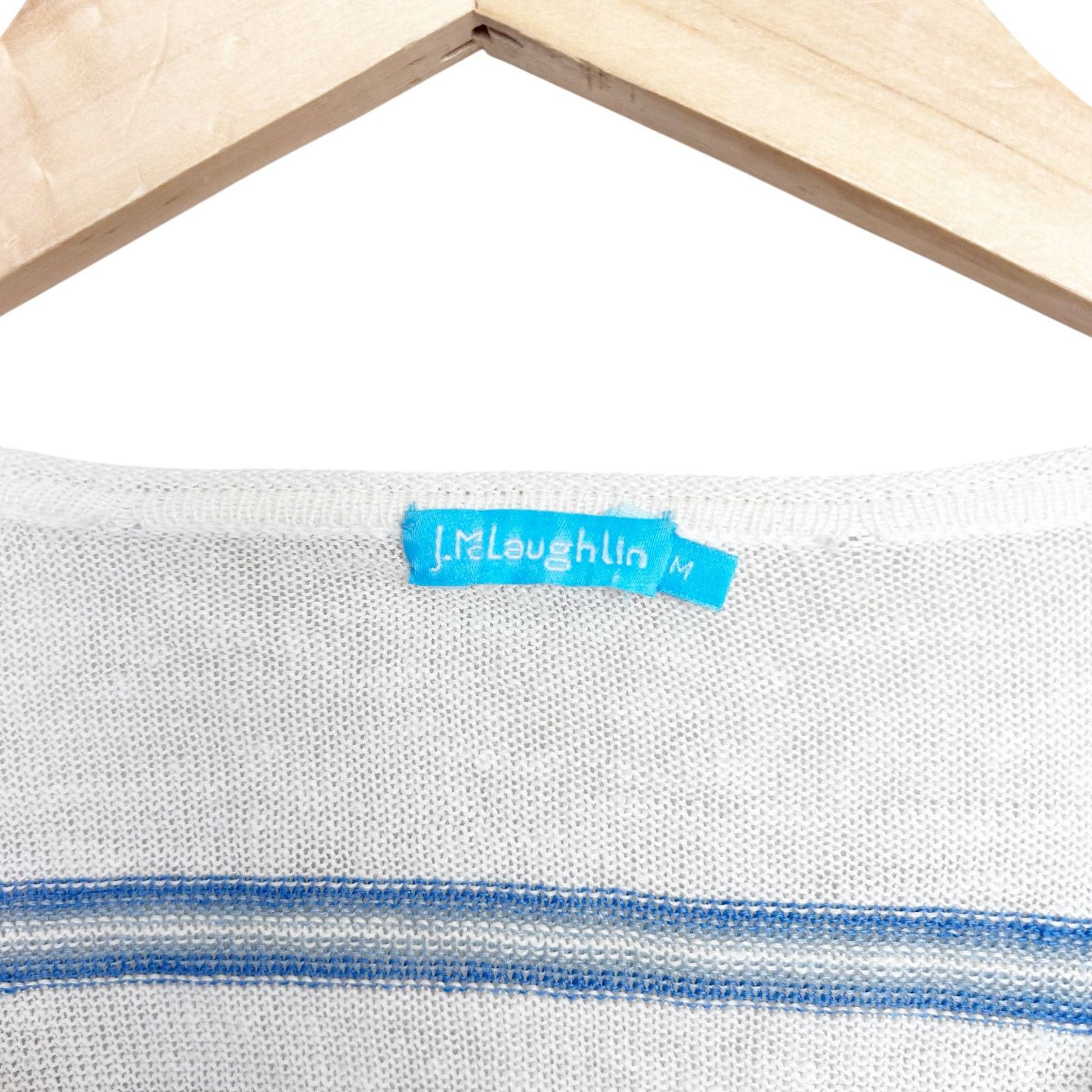 J.McLaughlin J. McLaughlin White Blue Striped Linen Long Sleeve Shirt M Size M / US 6-8 / IT 42-44 - 2 Thumbnail