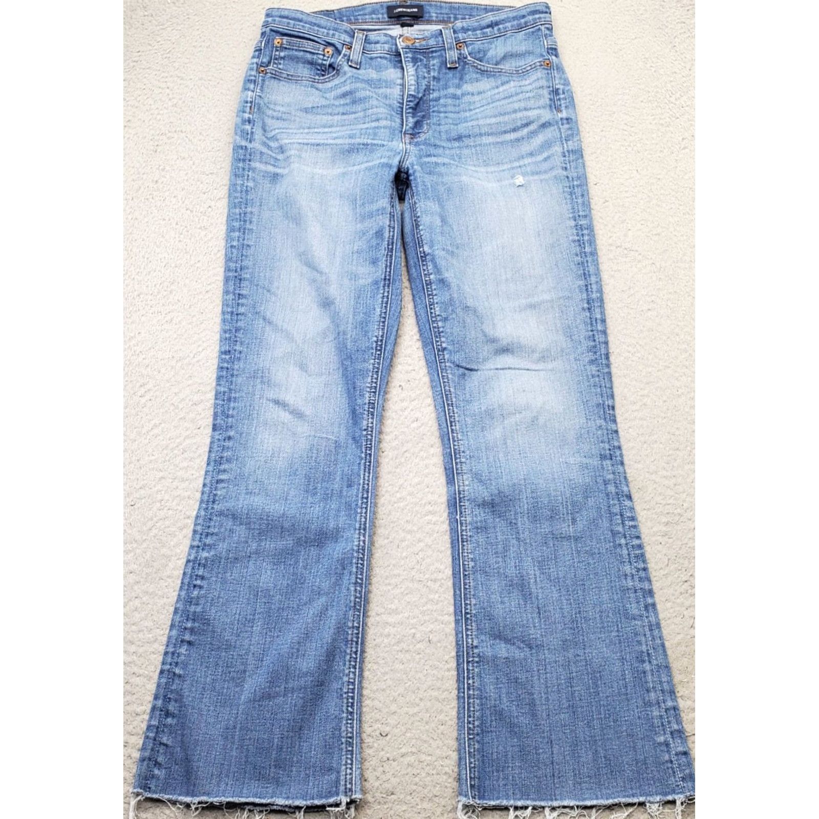 J.Crew J.CREW Bootcut Jeans Womens 29T Denim Blue Stretch 5-Pocket Regular Inseam 27.75" Whiskered Faded Raw Hem Size: 29T Womens Size 29" - 2 Thumbnail