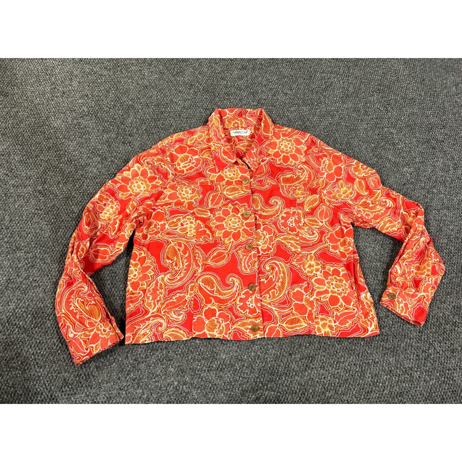 Coldwater Creek Coldwater Creek Jacket XL Red Floral Paisley Button Up Lightweight Size XL / US 12-14 / IT 48-50 - 2 Thumbnail