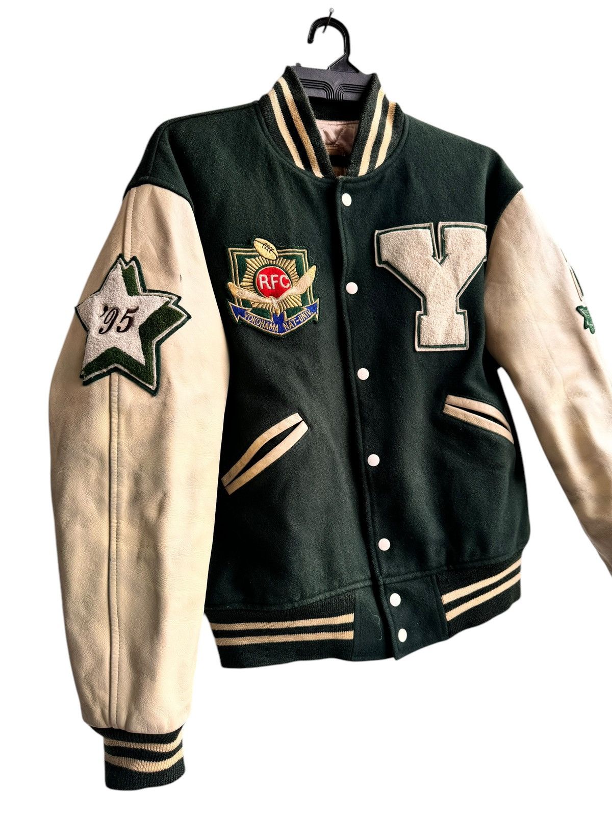 Vintage Vintage Varsity Yokohama Rugby Leather Sleeve Jacket Size US L / EU 52-54 / 3 - 5 Thumbnail