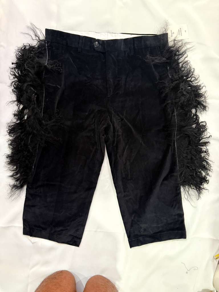 Vintage Custom-made Black Velvet Pants with Real Mongolian Fur Size US 32 / EU 48 - 3 Thumbnail
