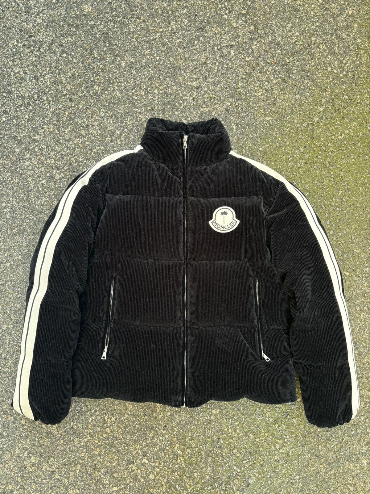 image of Moncler x Palm Angels $2K Black Corduroy Ramsau Giubbotto Puffer, Men's (Size Medium)