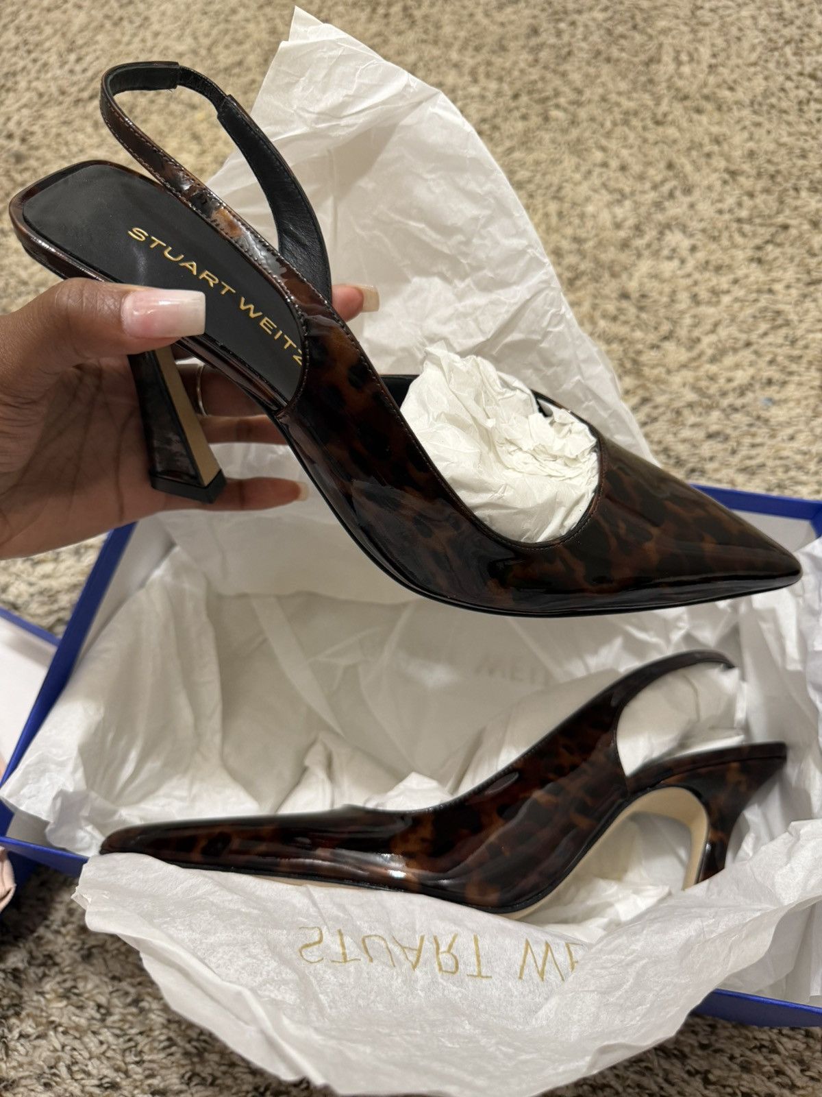 Stuart Weitzman Stuart Weitzman Vinnie Dark Brown Patent Leather Slingback Size US 9.5 / IT 39.5 - 1 Thumbnail