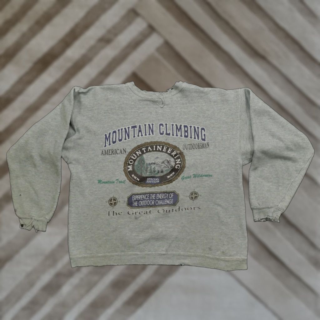 Vintage VINTAGE Mountain Climbing Sweatshirt Adult Large Grey 90s Distressed Logo Pullover Unisex Mens Womens Size US L / EU 52-54 / 3 - 1 Thumbnail