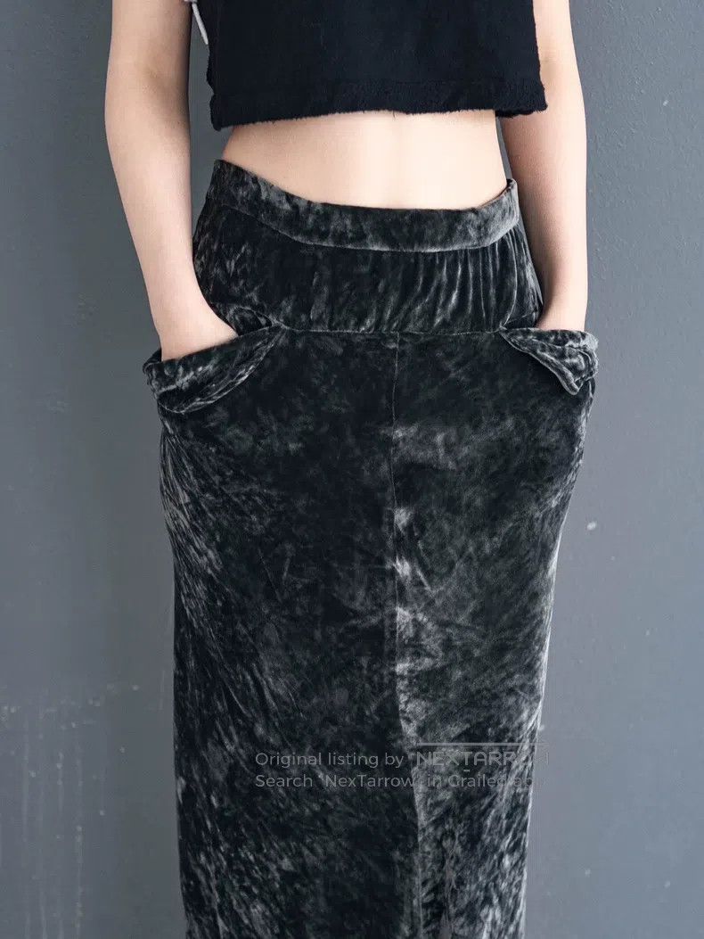 Junya Watanabe Junya Watanabe size M Grey ripped velvet skirt Size 23" - 7 Thumbnail