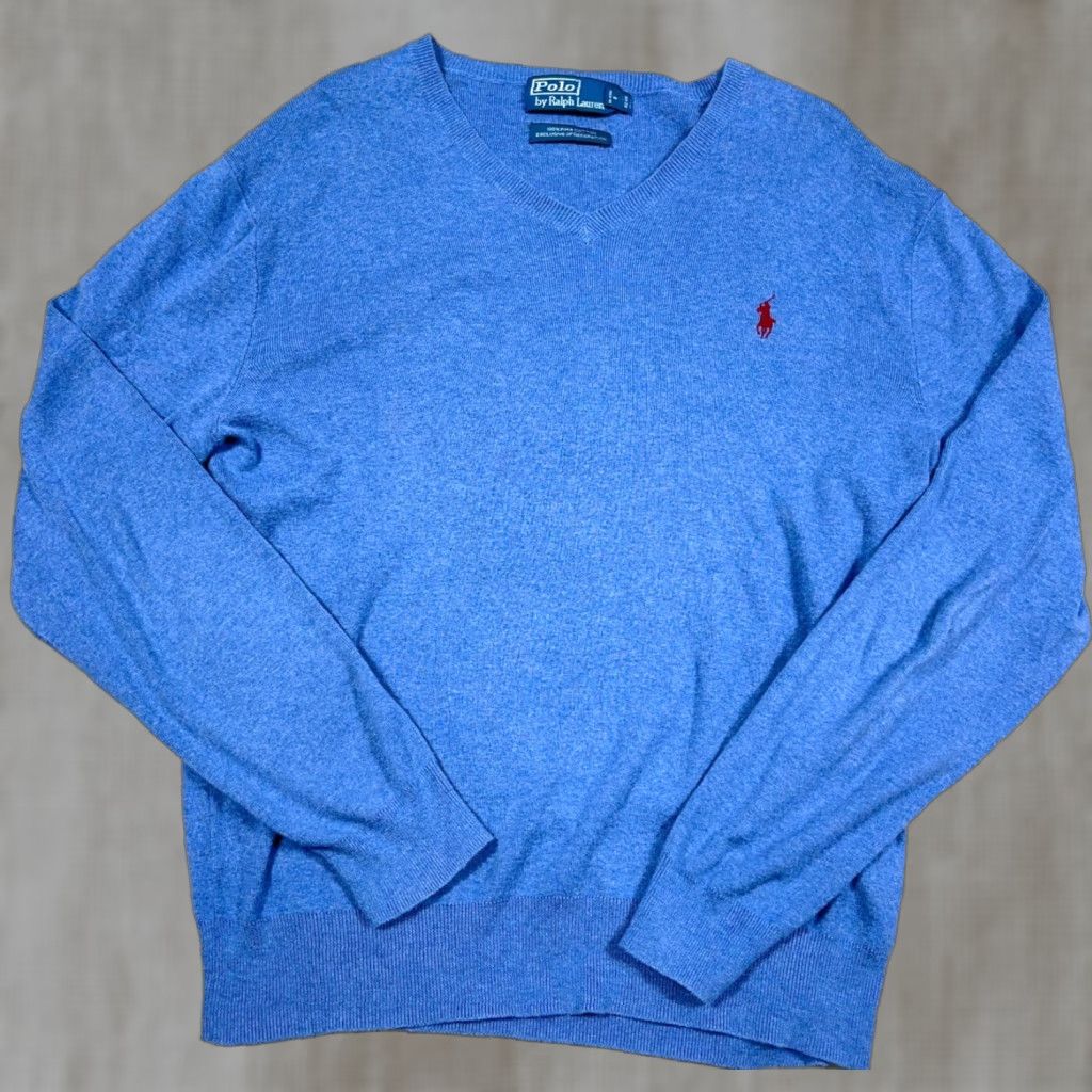 Polo Ralph Lauren Polo Ralph Lauren Sweater Men Medium Blue Red Pony Pima Cotton V-Neck Soft Adult Size US M / EU 48-50 / 2 - 1 Thumbnail
