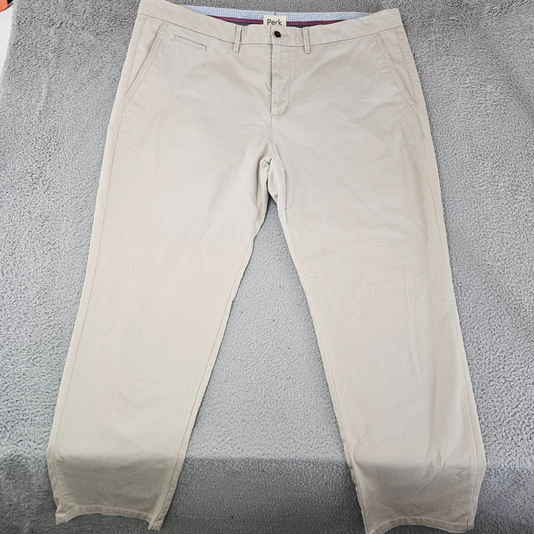 Vintage Perk Pants Mens Size 42x30 Beige Slim Fit Stretch Cotton Chino Casual Flat Front Size US 42 / EU 58 - 2 Thumbnail