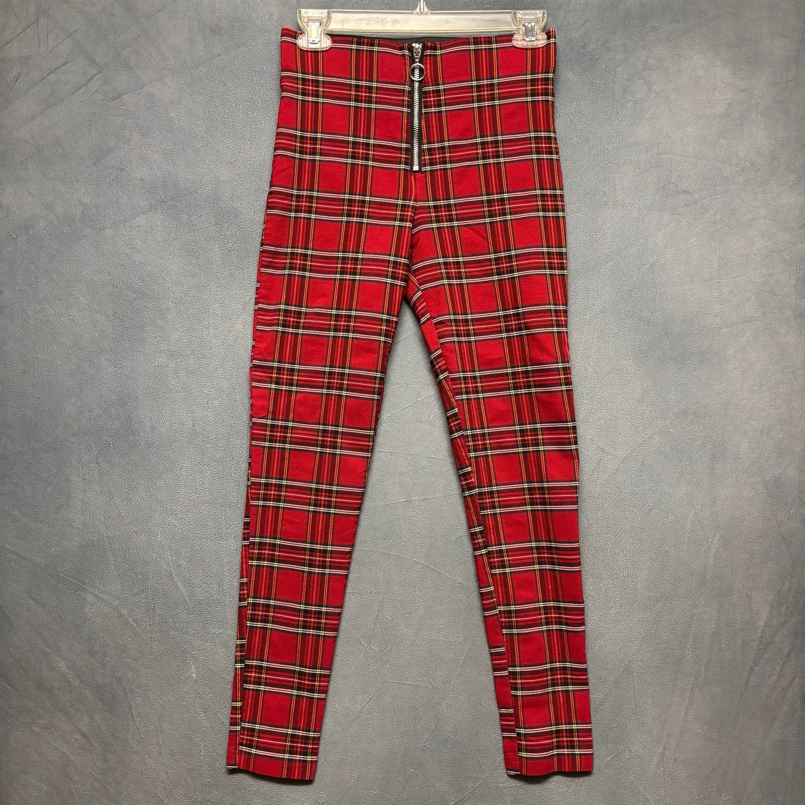 Zara Basic Plaid Pant Grunge Dark Academia School Girl Tight