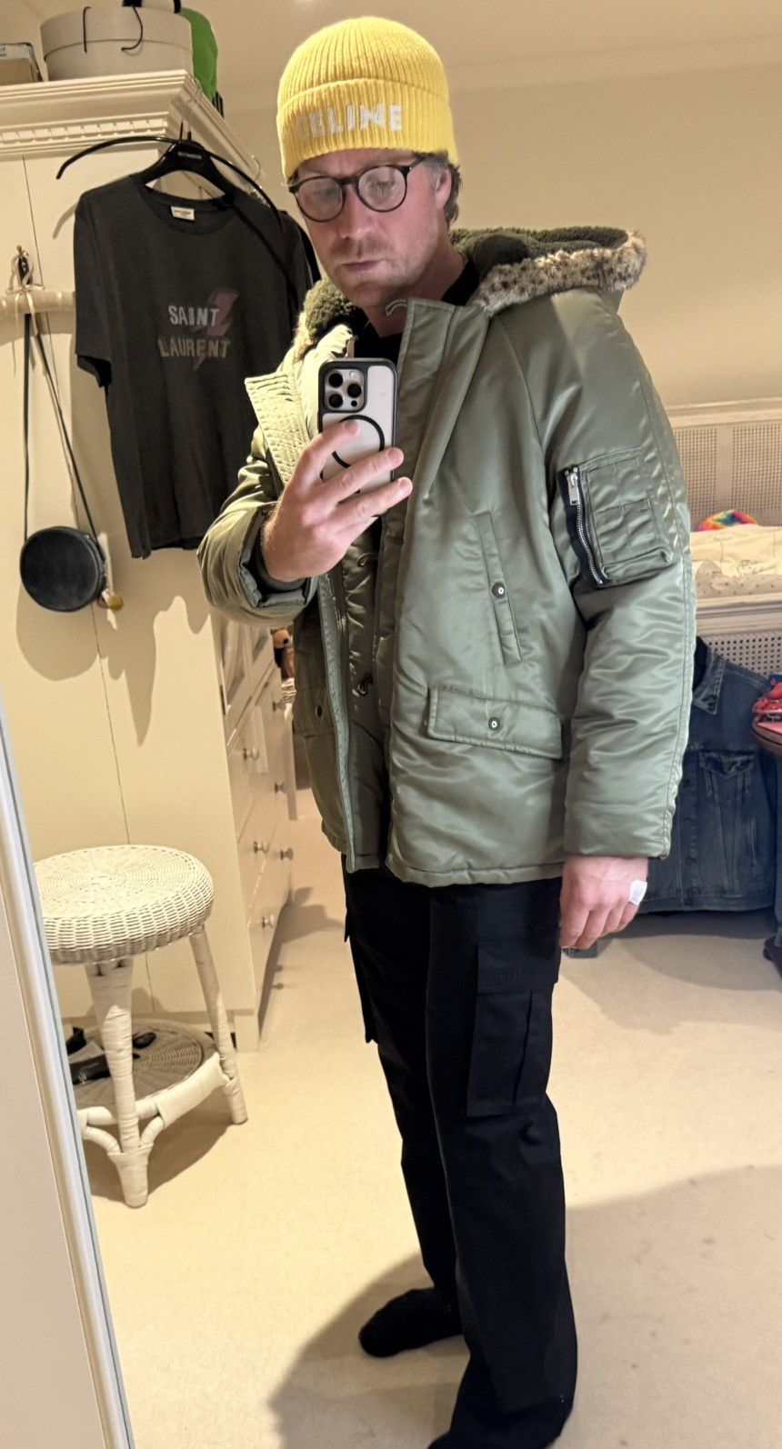 Saint Laurent Paris FW15 Saint Laurent fur hoodie MA-1 parka coat Hedi Slimane Size US L / EU 52-54 / 3 - 8 Thumbnail