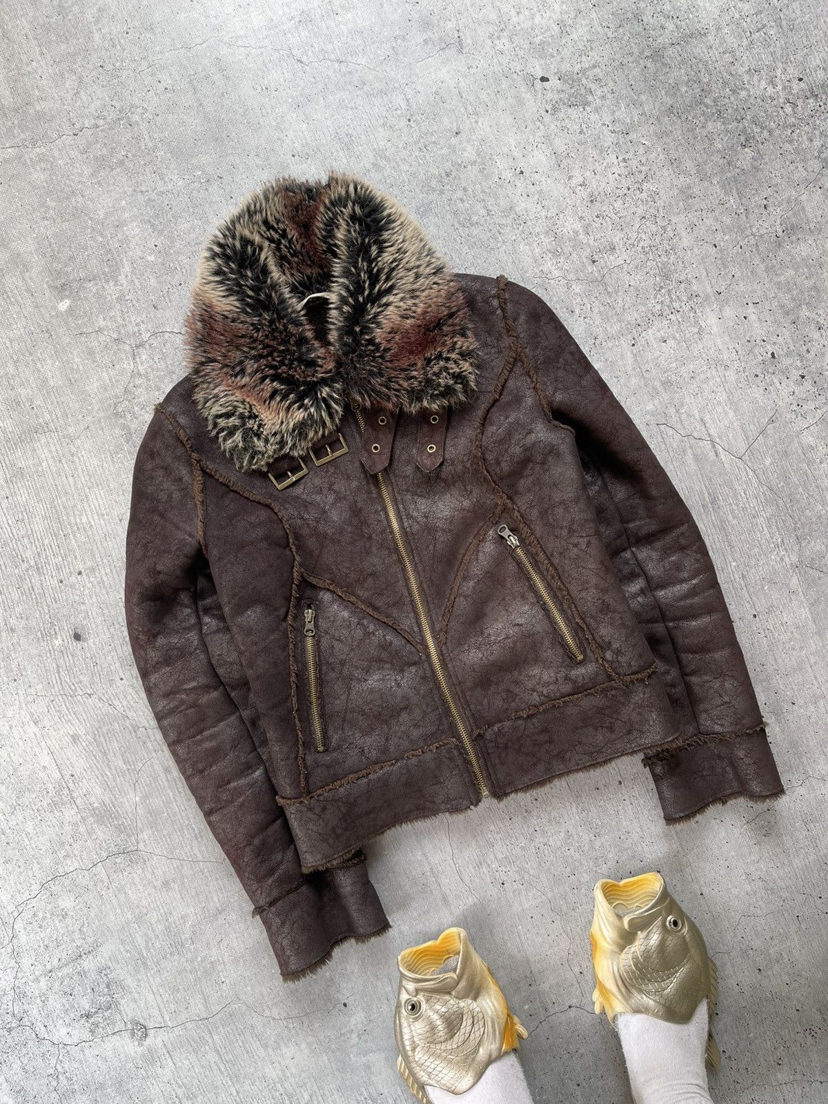 Japanese Brand Vintage If Six Was Nine Style Leather Ribbed Faux Fur Jacket Size L / US 10 / IT 46 - 1 Thumbnail