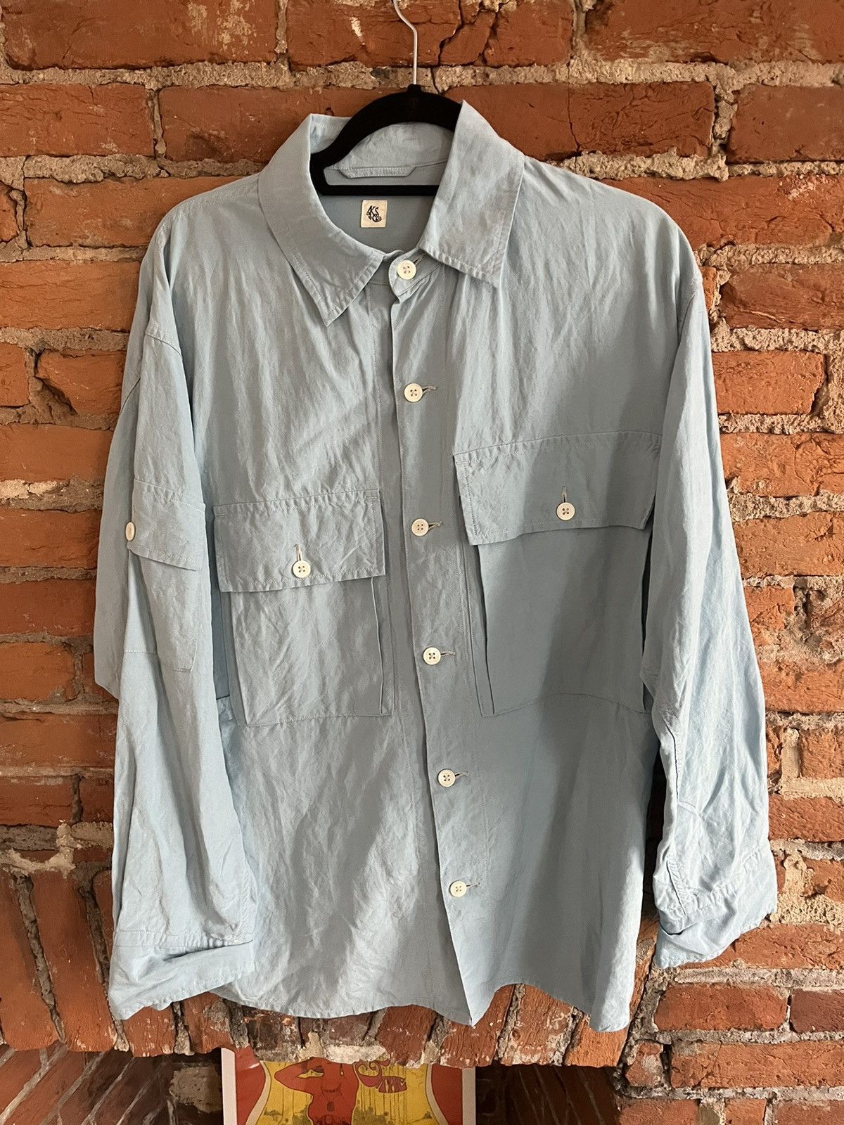 image of Kaptain Sunshine Oversized Linen/silk Shirt in Blue, Men's (Size Small)