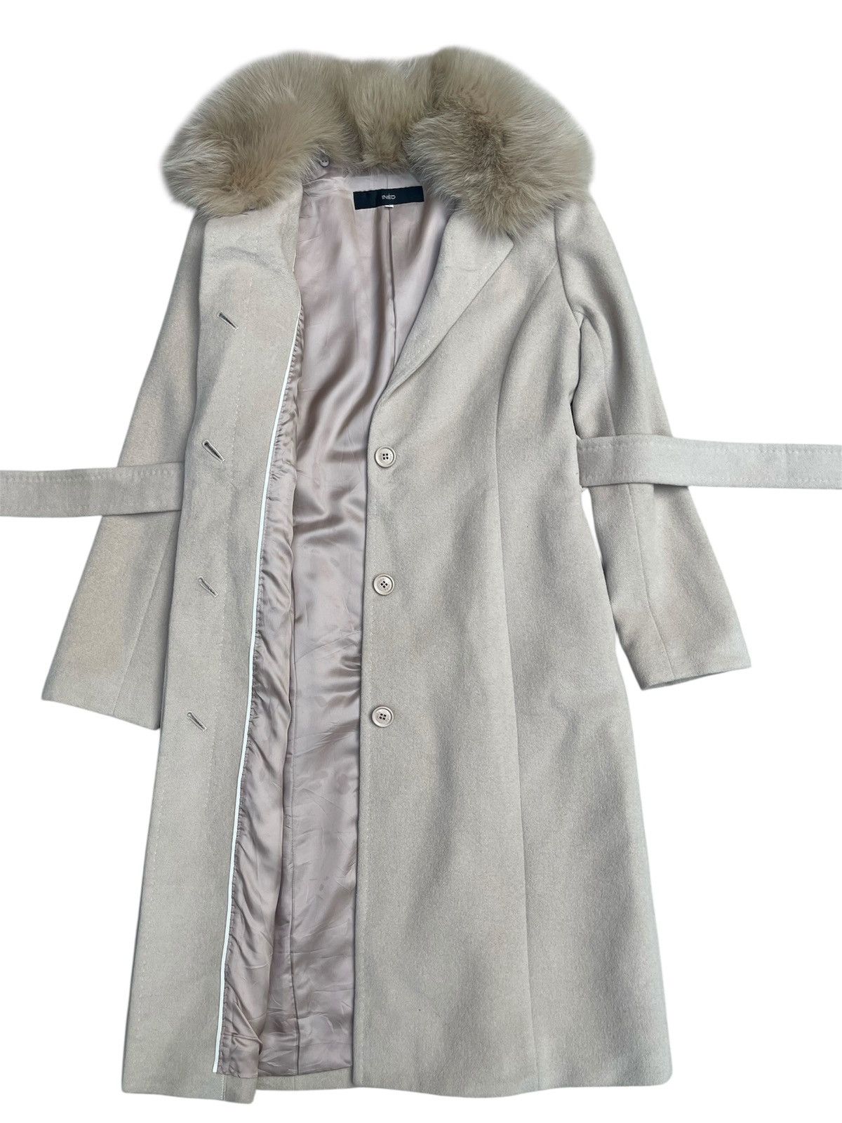 Designer × Japanese Brand × Yohji Yamamoto INED Wool Long Coat - Faux Fur Collar & Belted Waist Size M / US 6-8 / IT 42-44 - 4 Thumbnail
