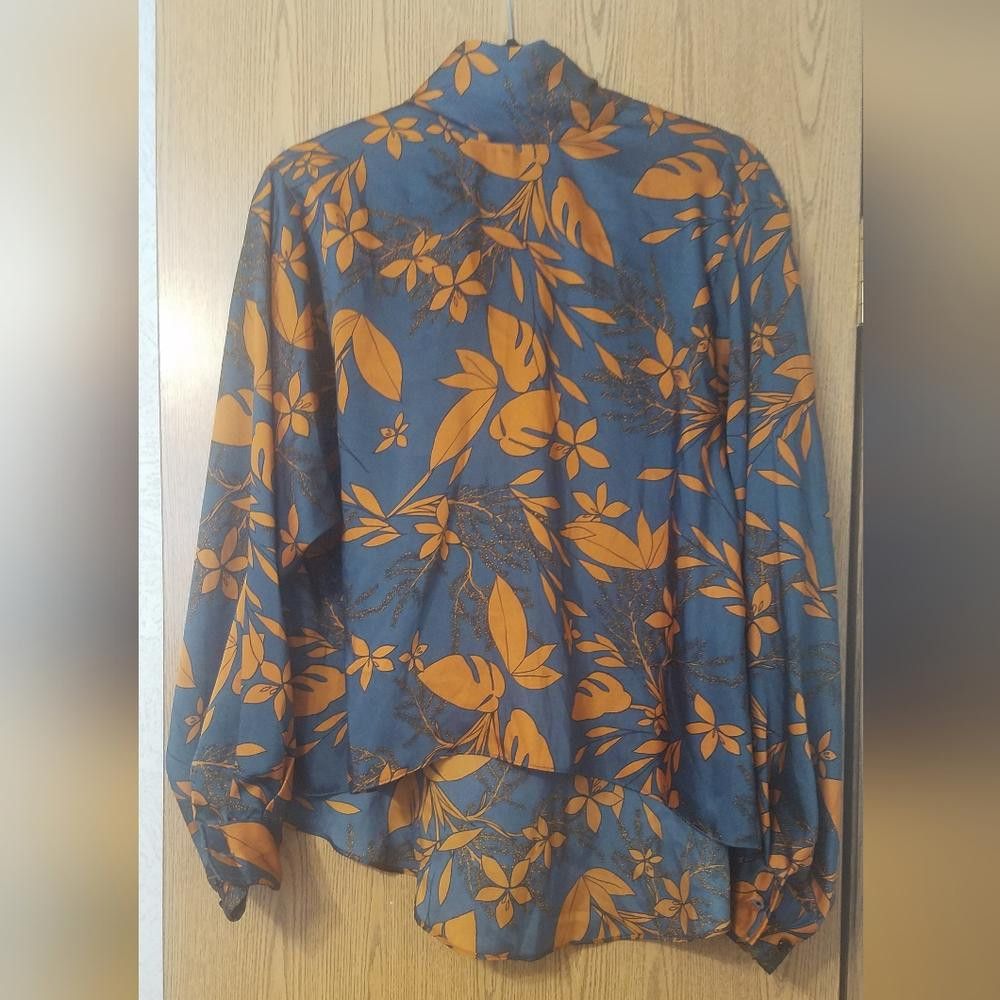 Zara Zara Floral Print Women's Top - Blue and Orange Size Small Size S / US 4 / IT 40 - 2 Thumbnail