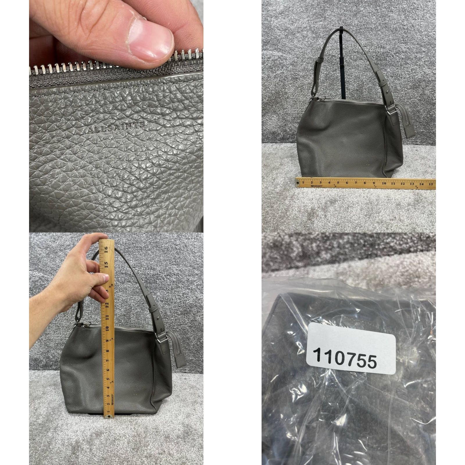 Allsaints AllSaints Kita Storm Gray Leather Zip-Top Adjustable Strap Crossbody Bag Womens Medium Gray Leather Crossbody Bag Size ONE SIZE - 8 Thumbnail