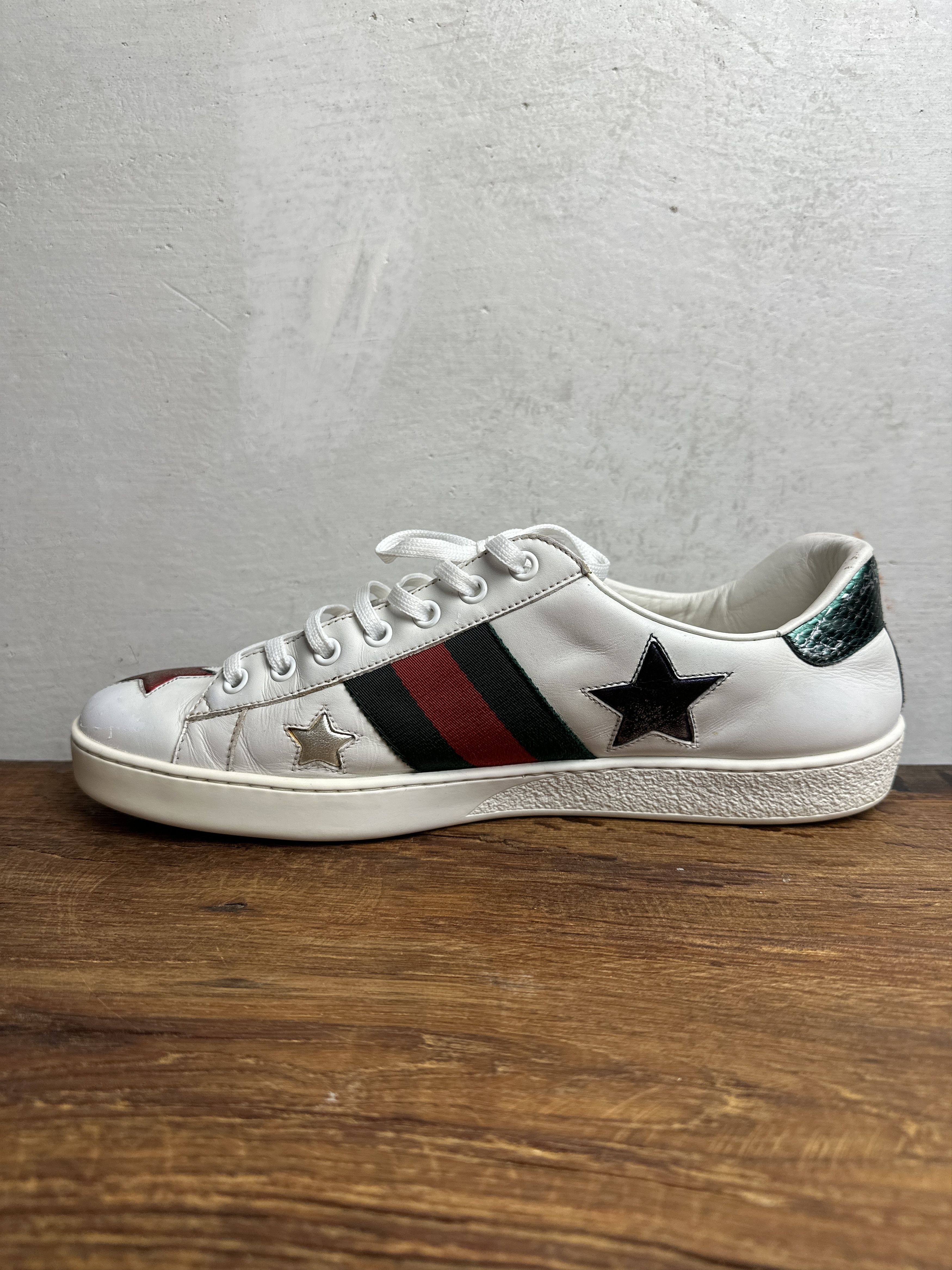 Gucci Gucci Gucci White Leather Ace Metallic Stars Low Top Size US 10 / EU 43 - 3 Thumbnail
