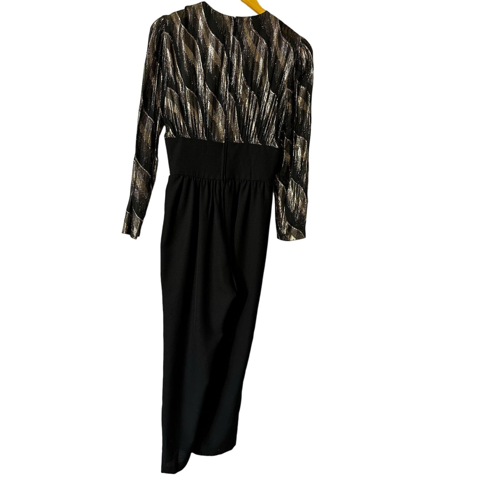 Vintage Black and Gold 70s Jumpsuit Wore by Tori Spelling Size Small Size 26" / US 2 / IT 38 - 9 Thumbnail