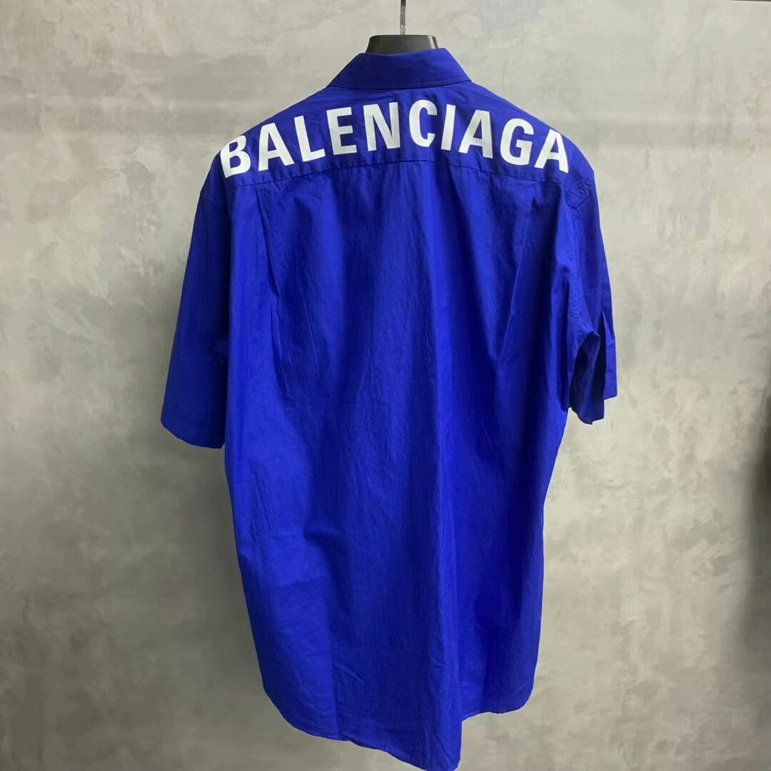 Balenciaga Balenciaga Blue Logo Print Short Sleeve Shirt Size US XS / EU 42 / 0 - 1 Thumbnail