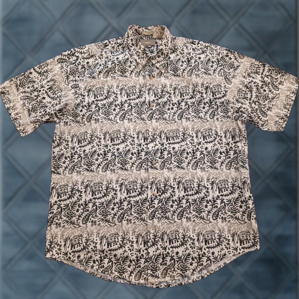 Vintage Natural Issue Shirt Mens Medium Gray Geometric Short Sleeve Button Down Cotton Size US M / EU 48-50 / 2 - 1 Thumbnail