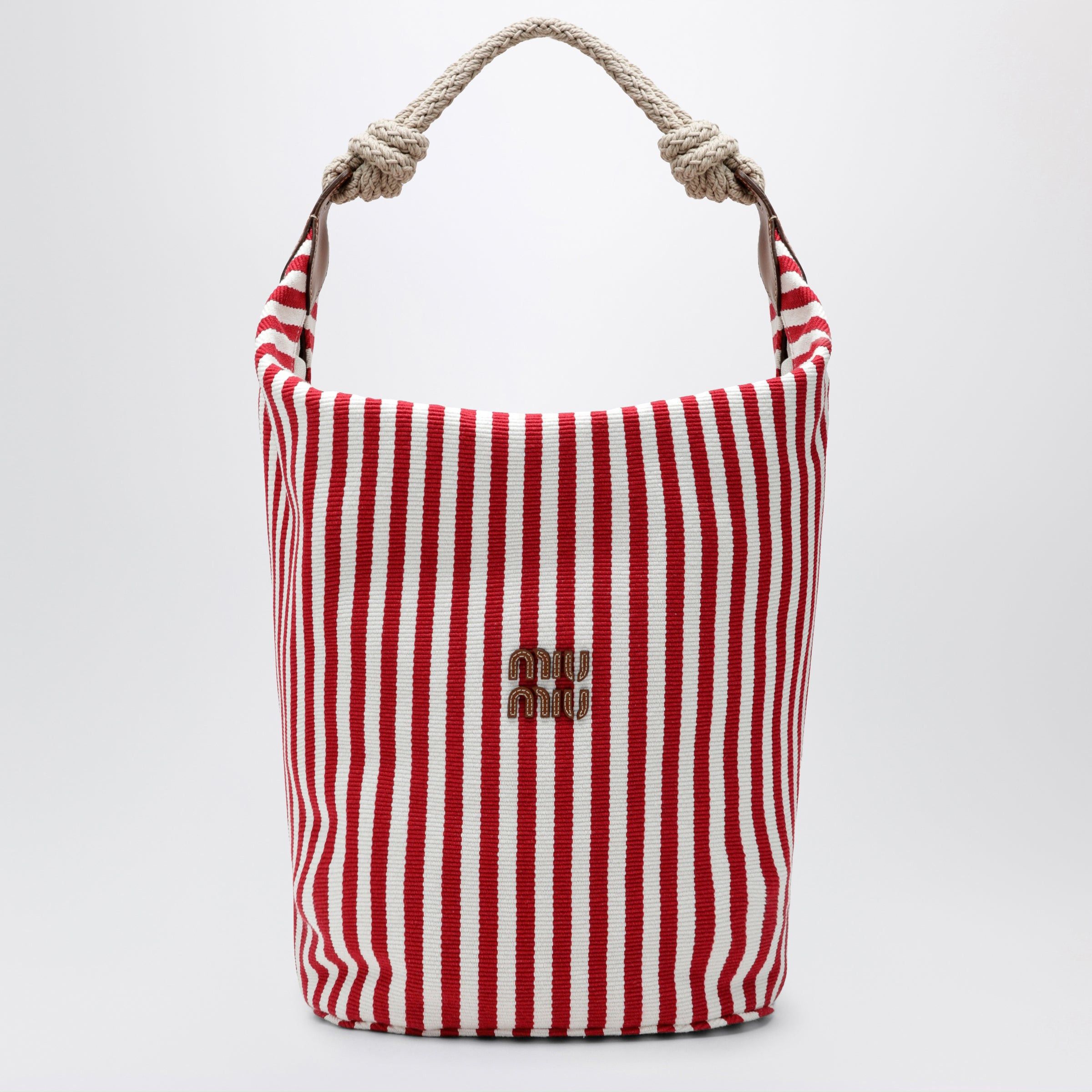 Miu Miu Miu Miu Striped Canvas Bag In Red/Cognac Size ONE SIZE - 1 Thumbnail