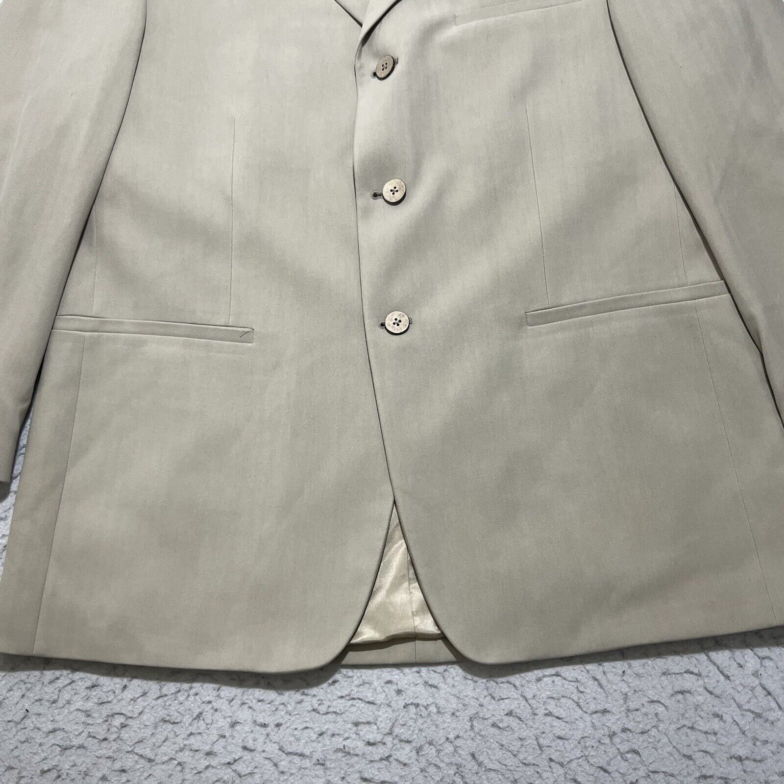 Joseph & Feiss Joseph & Feiss 42S Silk Beige Herringbone Suit Jacket Size 42S - 3 Thumbnail