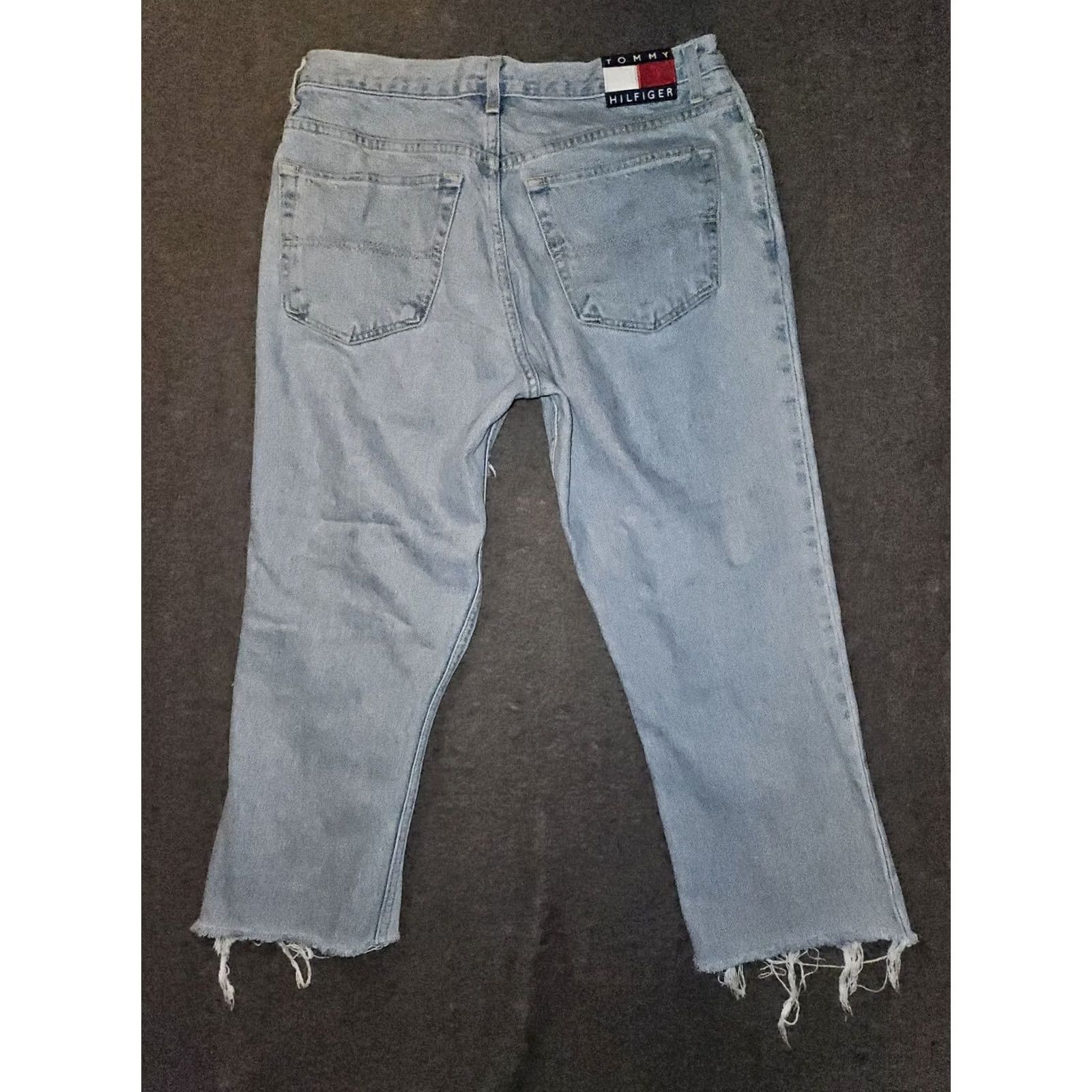 Tommy Hilfiger VINTAGE Tommy Jeans 13 Capri Cropped High Rise Distressed 90's Grunge Blue Womens Size 34" / US 12 / IT 48 - 7 Thumbnail