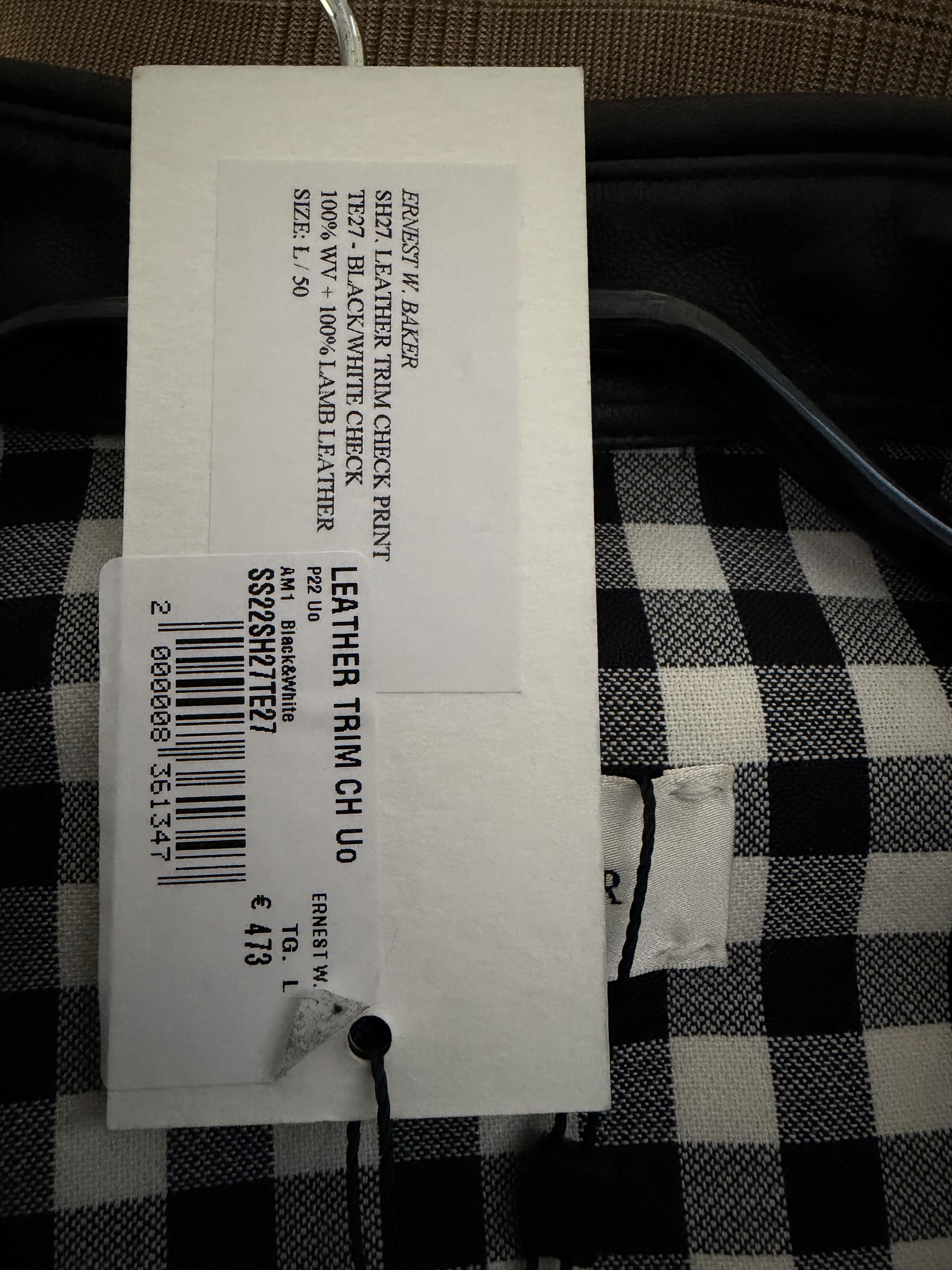 Ernest W. Baker Leather Trim Check Wool Shirt Size US M / EU 48-50 / 2 - 8 Thumbnail