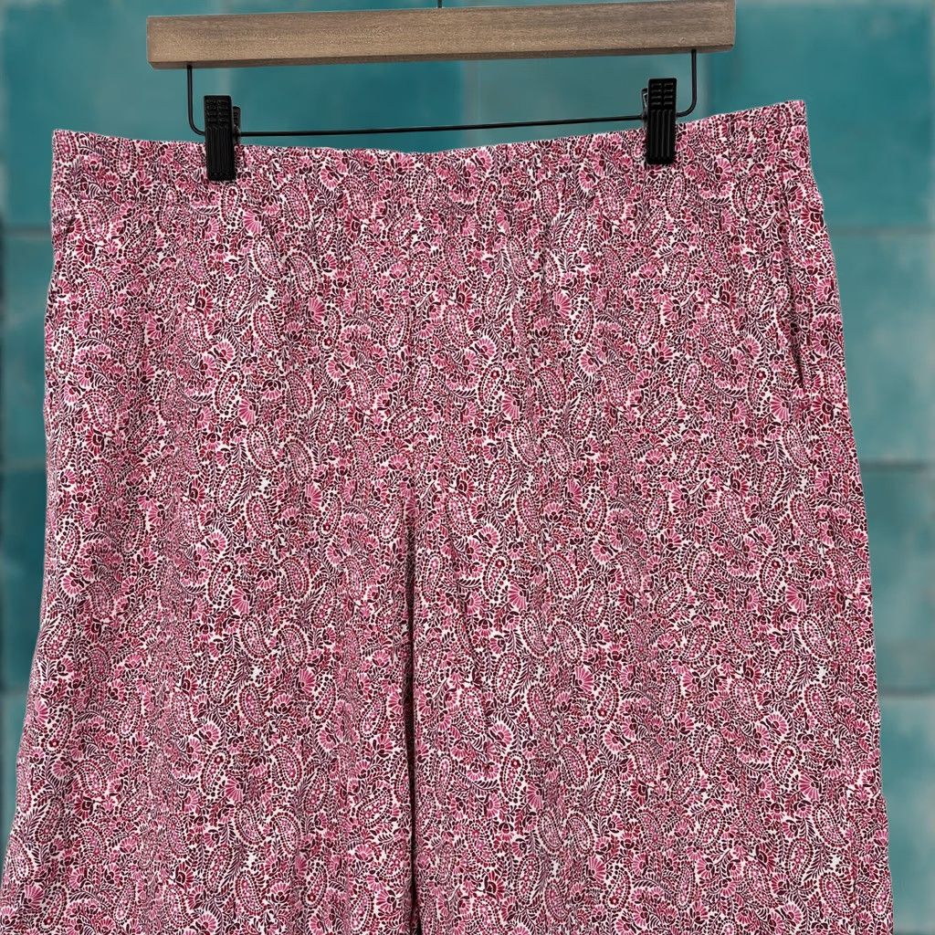 J. Jill J Jill Paisley Wide Leg Capri Pants Womens LP Pink Rayon Elastic Waist Preppy Size 36" / US 14 / IT 50 - 1 Thumbnail