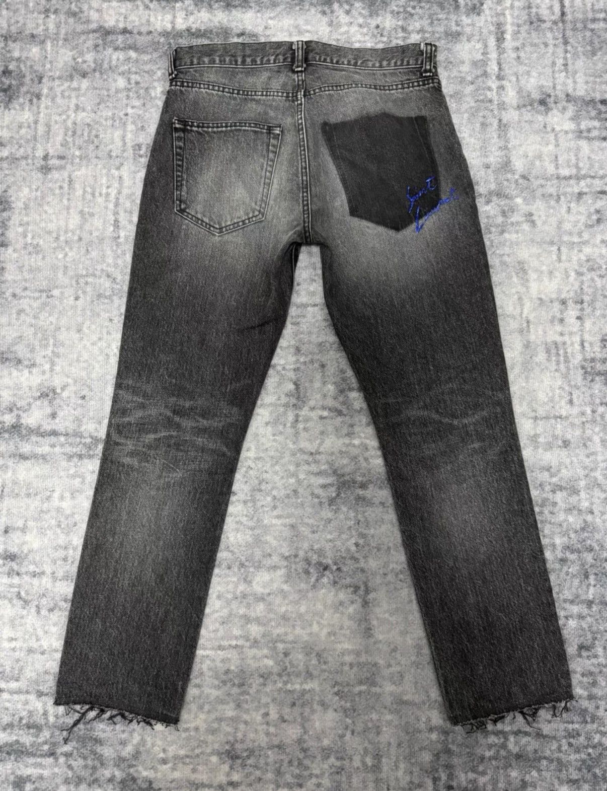 Saint Laurent Paris Saint Laurent 17FW"Cat Paw"Black/Gray Frayed Hem Denim Jeans Size US 28 / EU 44 - 2 Thumbnail