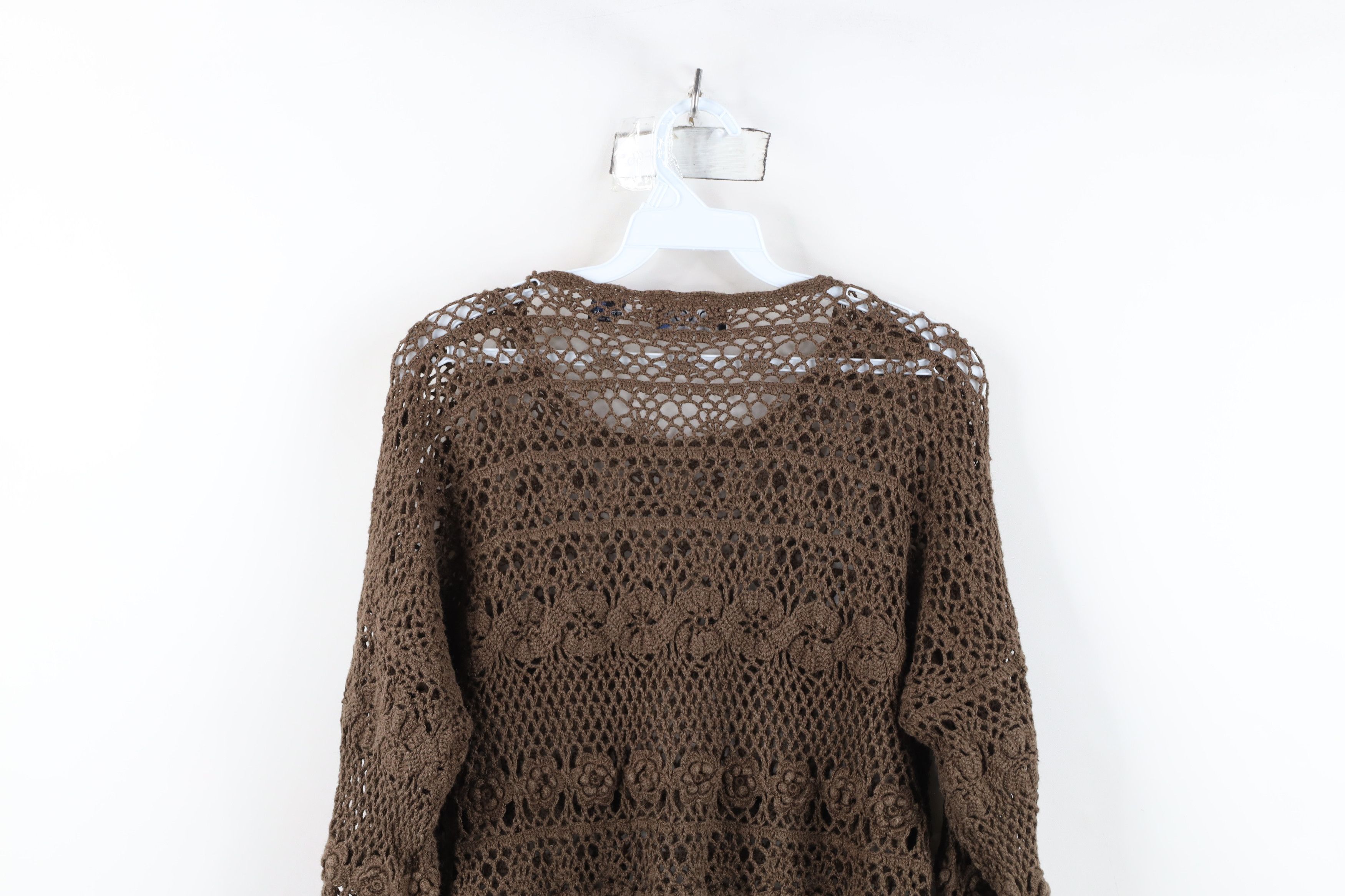 Vintage Vintage 90s Y2K Babydoll Crochet Knit Flower Sweater Brown Size M / US 6-8 / IT 42-44 - 9 Thumbnail