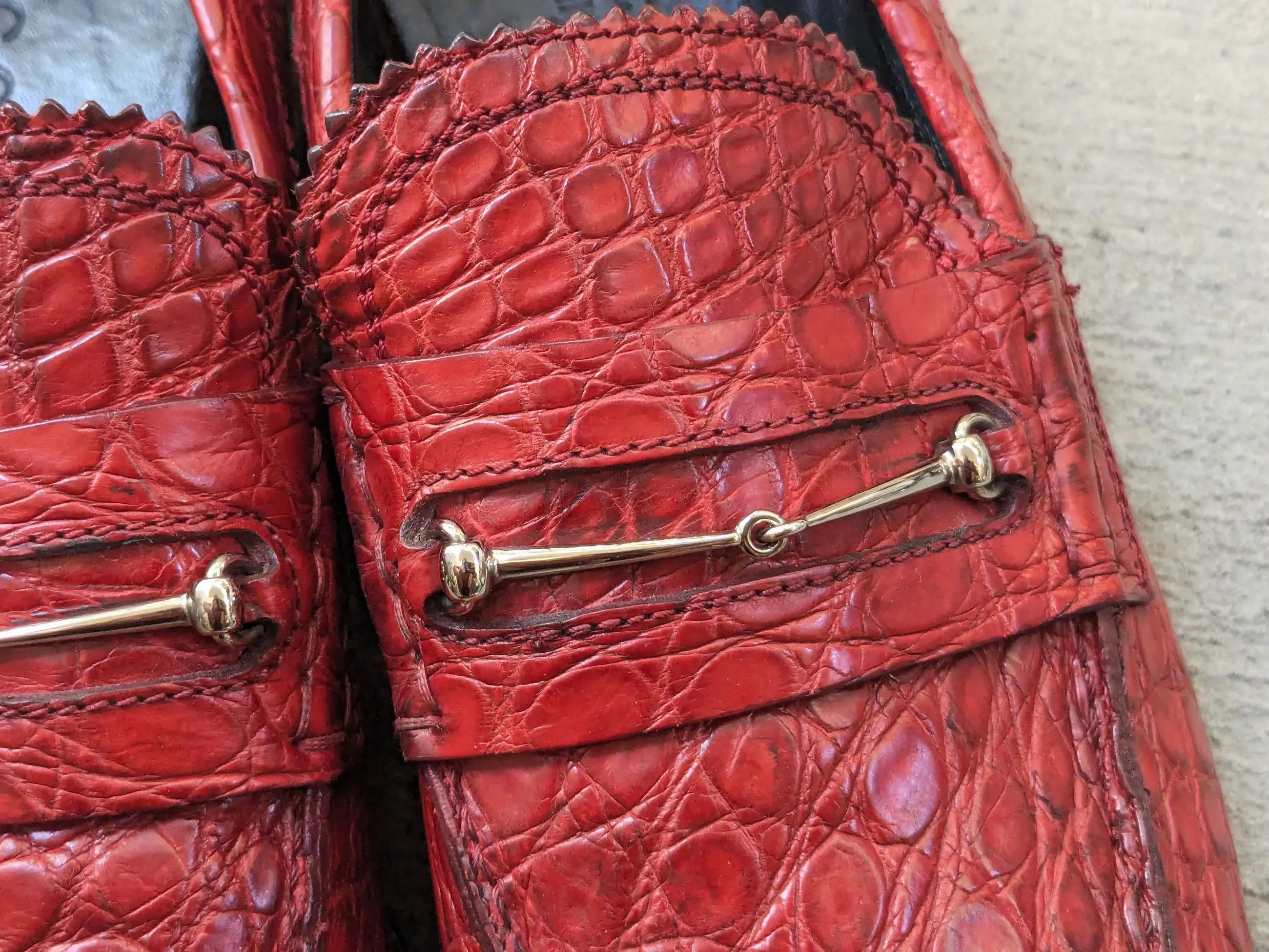 Gucci Gucci Horsebit Loafers Red Crocodile 7.5 Snaffle Bit Exotic Size US 7.5 / EU 40-41 - 5 Thumbnail