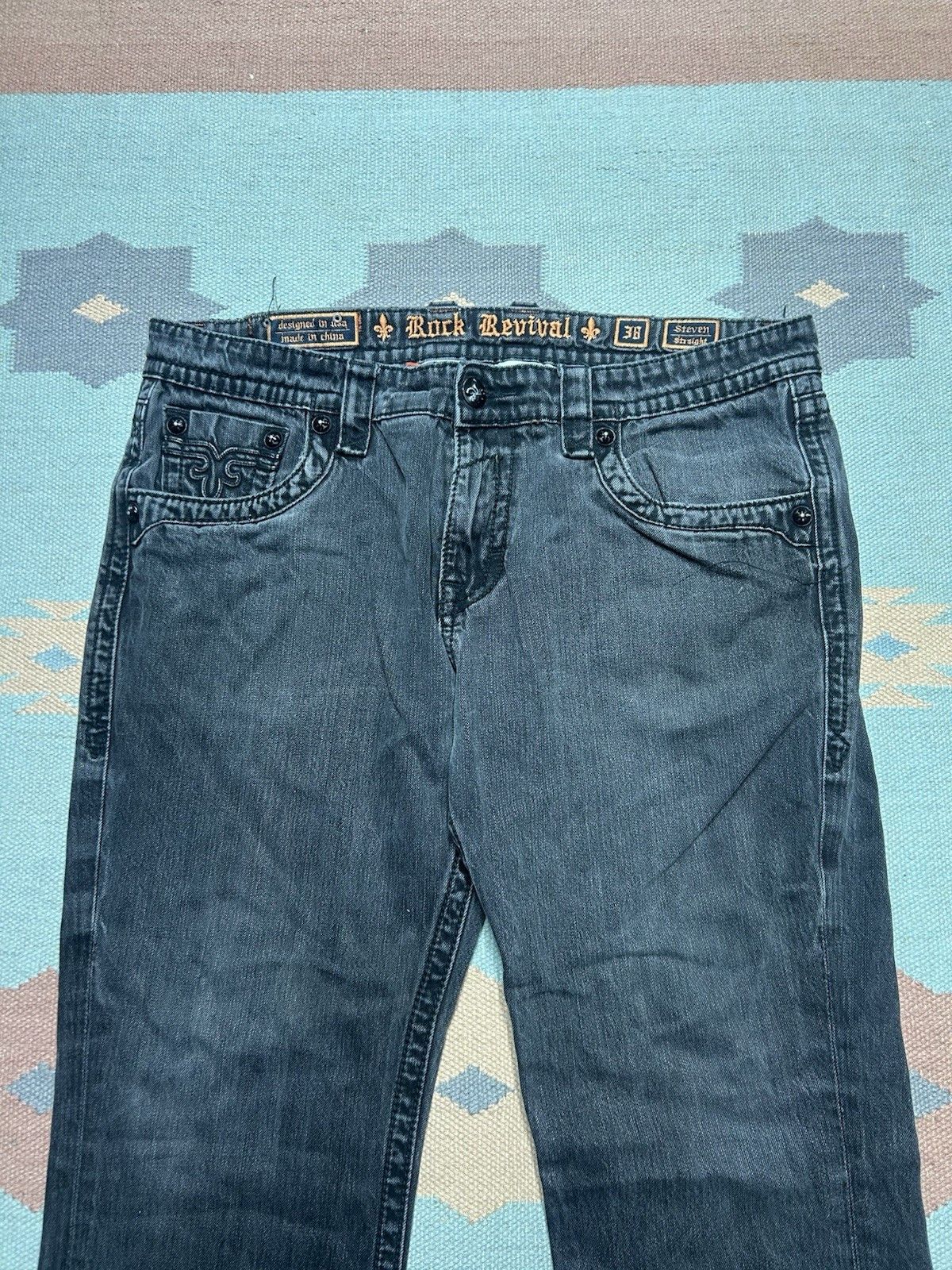 Rock Revival Rock Revival Steven straight jeans faded embroidered 40x32 Size US 40 / EU 56 - 7 Thumbnail