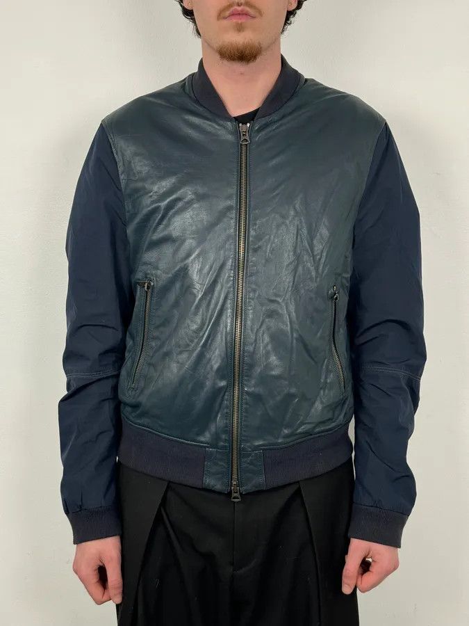 Burberry Burberry Navy Hybrid Leather & Nylon Bomber Jacket Size US M / EU 48-50 / 2 - 2 Thumbnail
