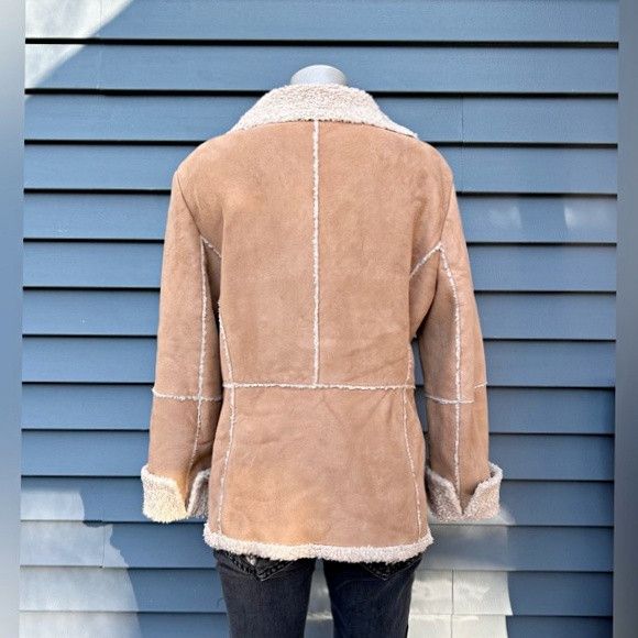 Jones New York Vintage 90s Tan Faux Suede Sherpa Penny Lane Toggle Coat Size L / US 10 / IT 46 - 5 Thumbnail
