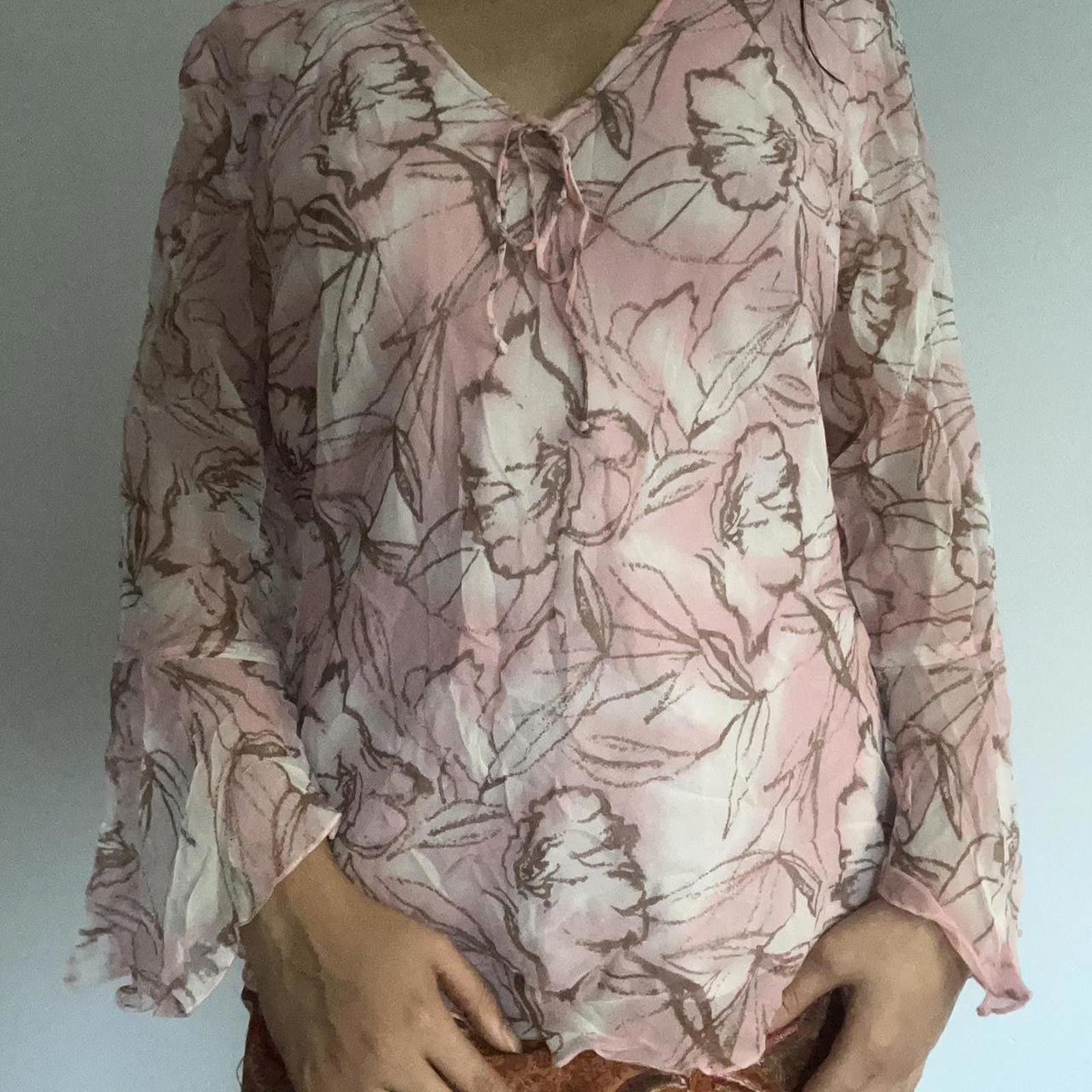 Other Pink and brown soft floral silk long sleeve blouse Size M / US 6-8 / IT 42-44 - 3 Thumbnail