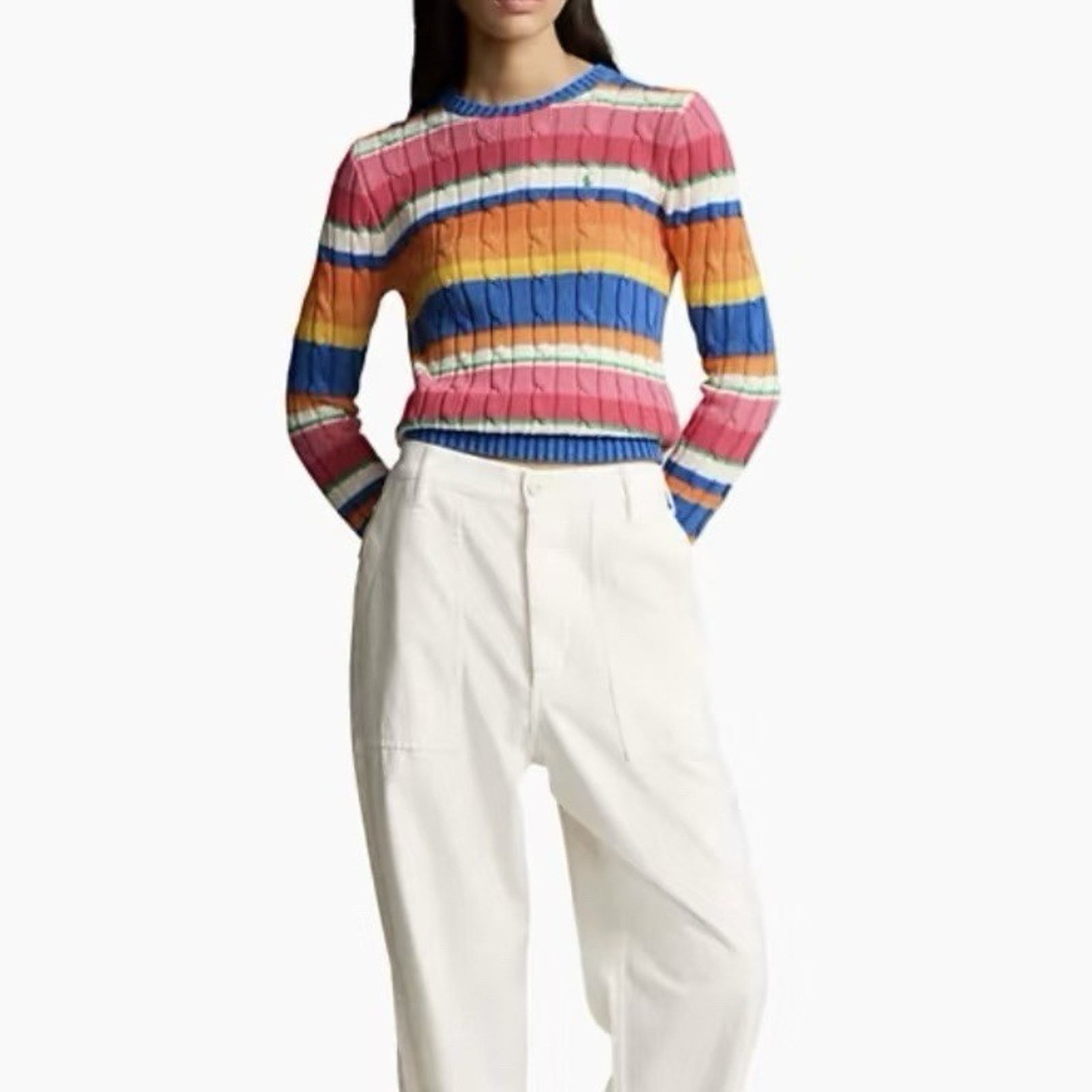 Polo Ralph Lauren NWT Polo Ralph Lauren Women's Striped Cable Sweater Medium Size M / US 6-8 / IT 42-44 - 8 Thumbnail