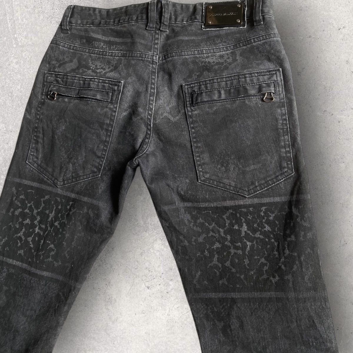 Balmain Animal Print Black Wash Biker Denim Size US 30 / EU 46 - 7 Thumbnail