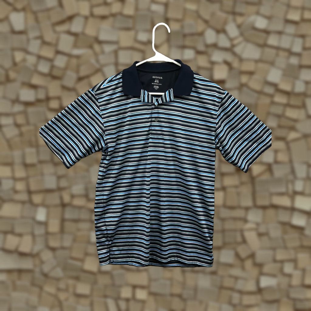 George George Shirt Mens Small Blue Striped Short Sleeve Polo Pullover Golf Size US S / EU 44-46 / 1 - 1 Thumbnail