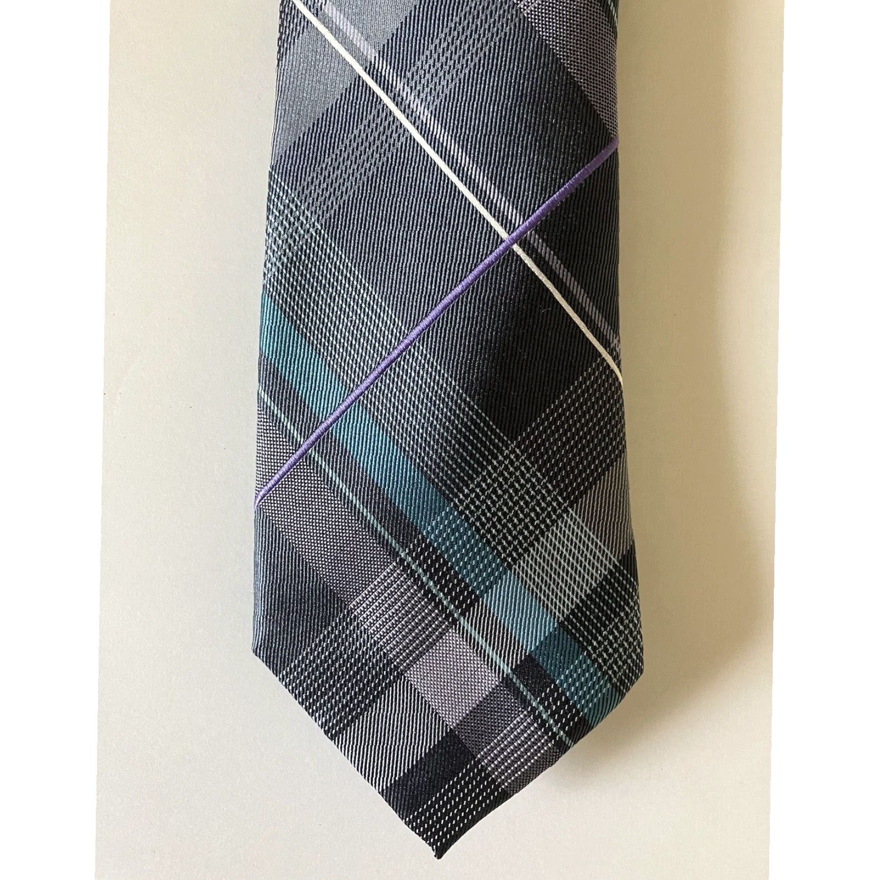 MICHAEL Michael Kors Mens Brown Blue White PLAID outlet Woven Silk Blend Tie Neckwear