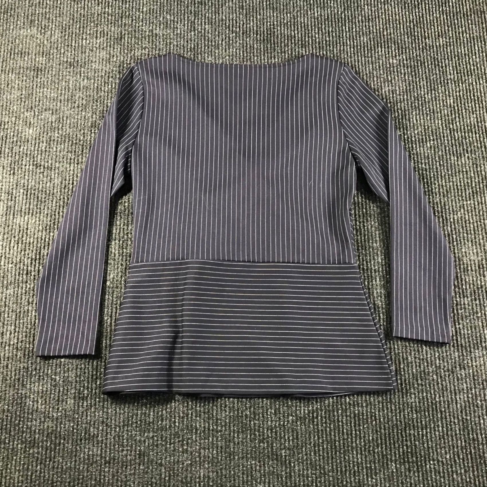 Ann Taylor Ann Taylor Navy Blue Pinstripe Wrap Front Peplum Top Long Sleeve M Womens Shirt Size M / US 6-8 / IT 42-44 - 4 Thumbnail