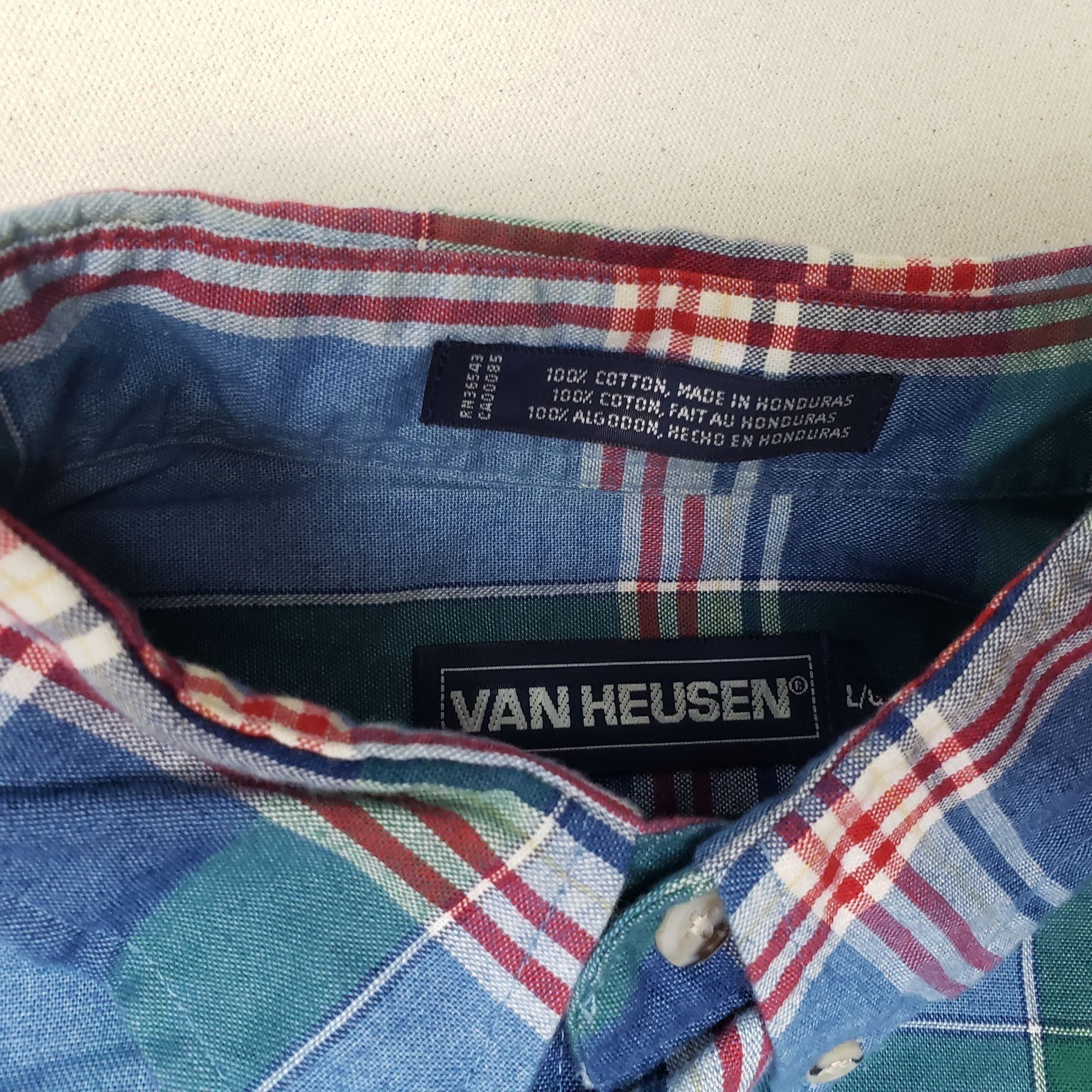 Van Heusen Van Heusen Men's Short Sleeve Button Up Shirt Blue/Red Sz L Size US L / EU 52-54 / 3 - 5 Thumbnail