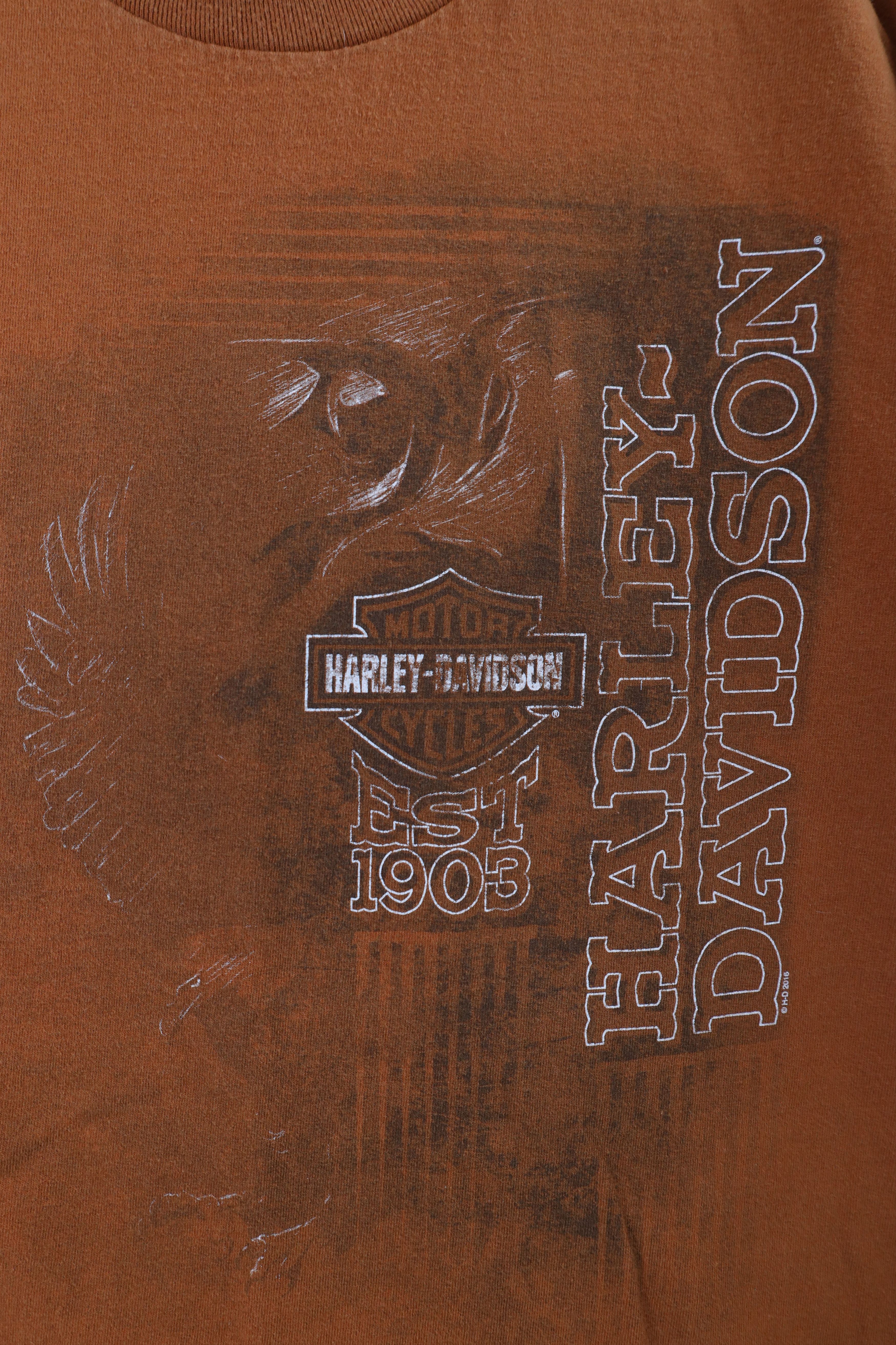 Harley Davidson × Vintage Vintage Y2K Harley Davidson Spell Out Eagle T-Shirt Orange Size US XL / EU 56 / 4 - 4 Thumbnail