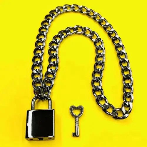 Defective Struct Handmade Chunky Gunmetal Color Padlock Necklace Cuban Chain Size ONE SIZE - 1 Thumbnail