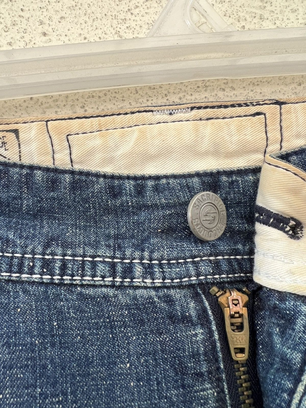 Vintage SACRIFICE Japan Union Made Dirty Muddy Denim Sailor Jeans Size US 34 / EU 50 - 7 Thumbnail