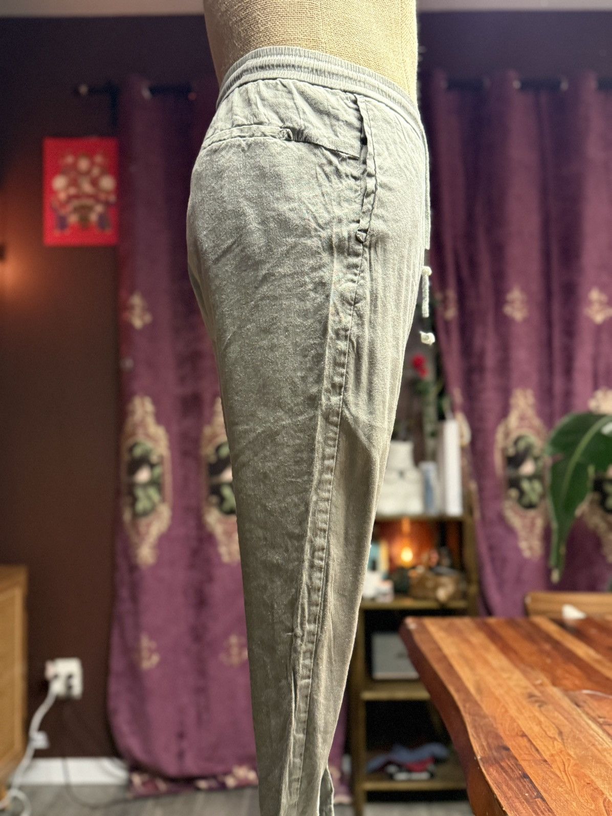 Other Washed Olive Linen-Blend Jogger Pants Size US 29 - 5 Thumbnail
