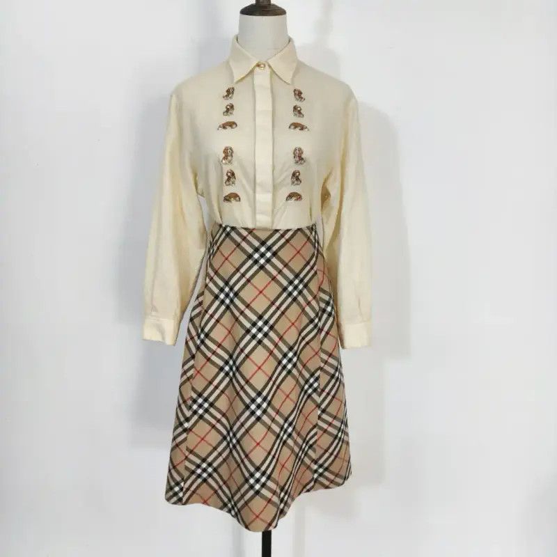 Burberry Burberry Summer Khaki Cotton Check Skirt Size 23" - 1 Thumbnail