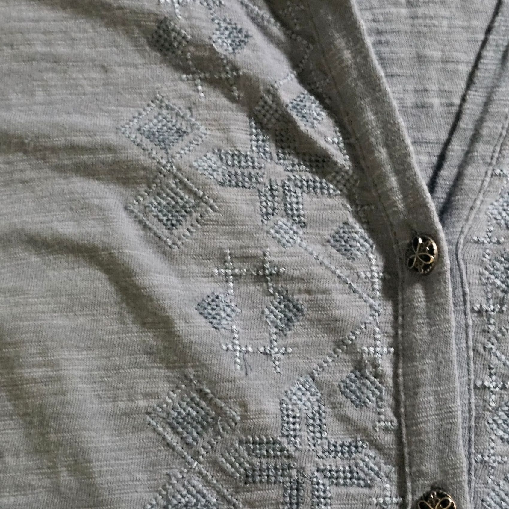 J. Jill J. Jill Top Tunic Women Large Blue Button Embroidered Long Sleeve Casual Career Size L / US 10 / IT 46 - 4 Thumbnail