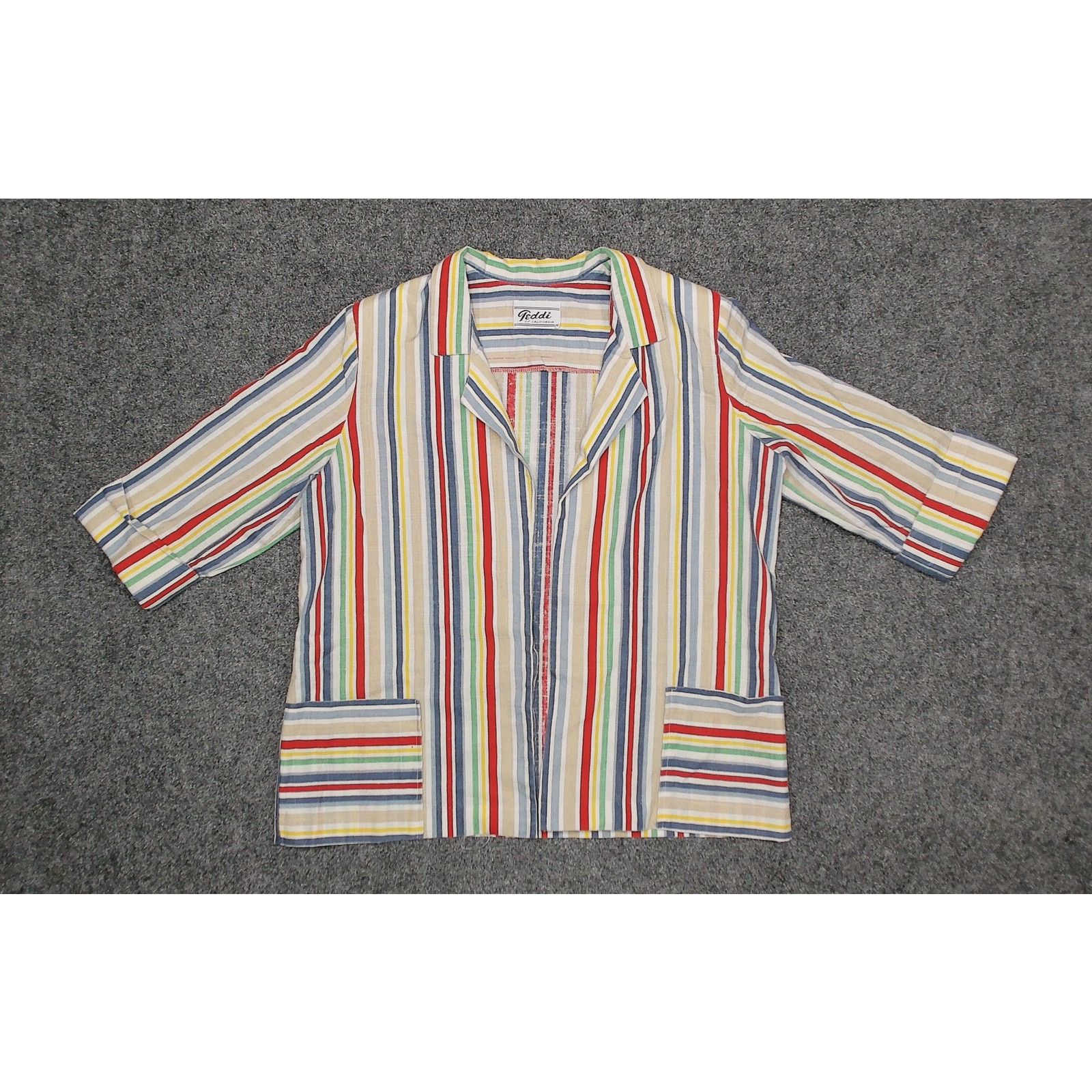 Vintage 80s Striped Cabana Swing Jacket Resort Blazer Large Size L / US 10 / IT 46 - 3 Thumbnail